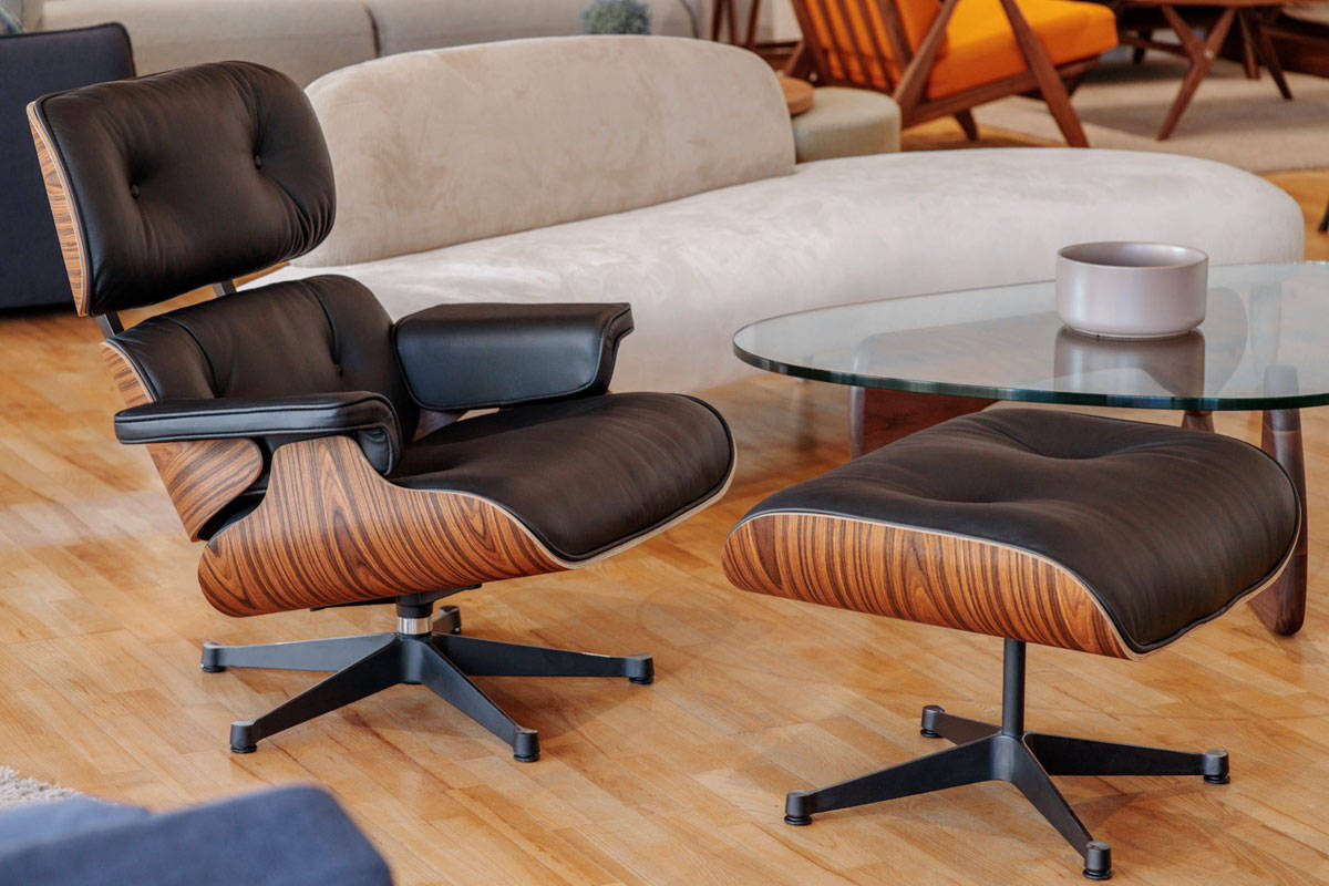 リビングチェア 座面高42cm 本革 ローズウッド イームズ ラウンジ
