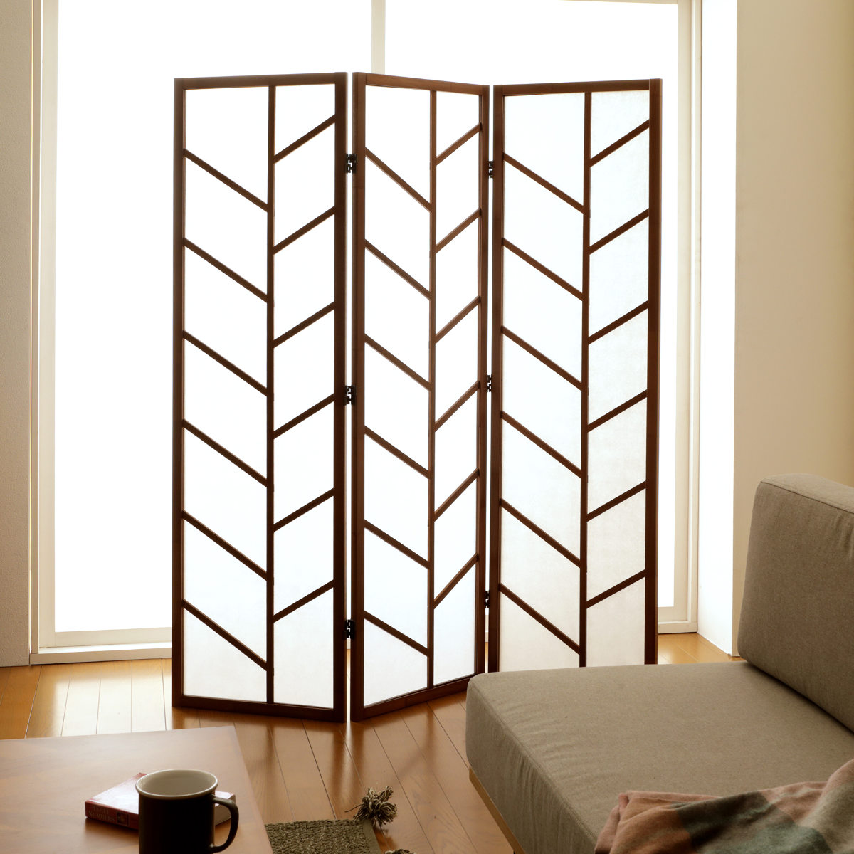 衝立 3連 ブラウン 高さ150cm 木製スクリーン （ パーテーション