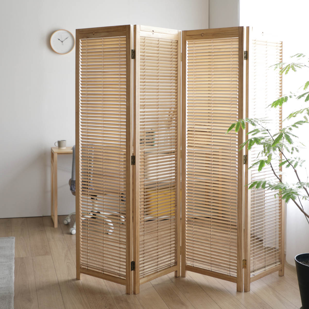 衝立 4連 高さ172cm ナチュラル ルーバータイプ （ パーテーション