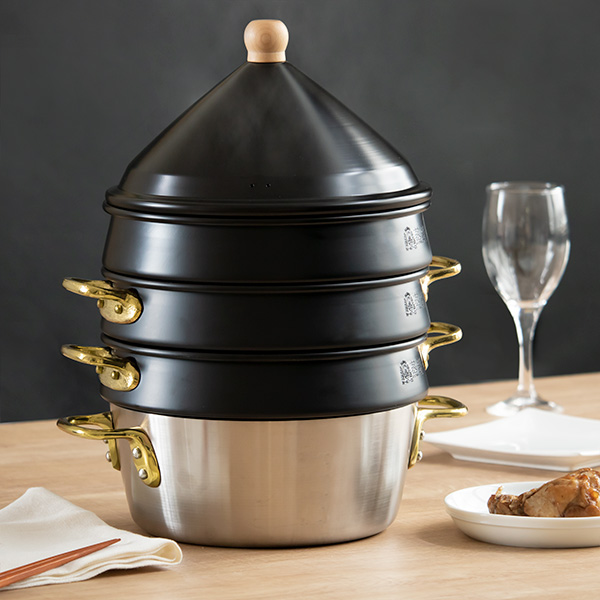せいろ 24cm 蒸籠 ブラック 6点セット ステワ 蓋 両手鍋 蒸し器 業務用