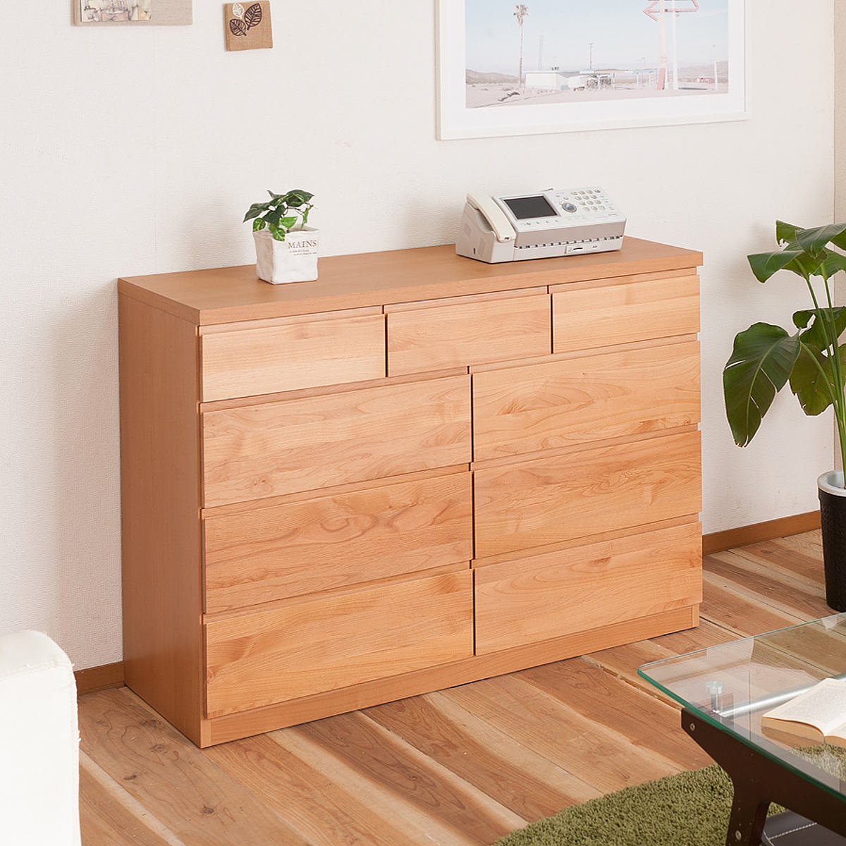 チェスト 4段 9杯 天然木 アルダー材 幅119.5cm （ 衣類収納 タンス