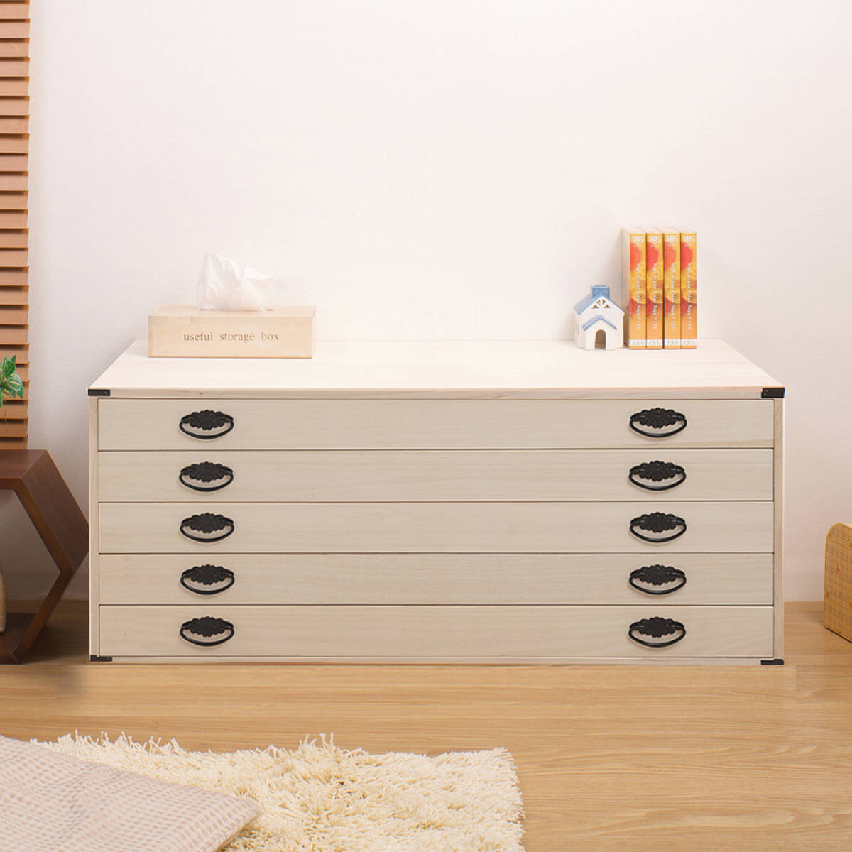 桐タンス 幅99.5cm 5段 上置き兼用 桐収納 衣装箱 引出し 浅型 日本製