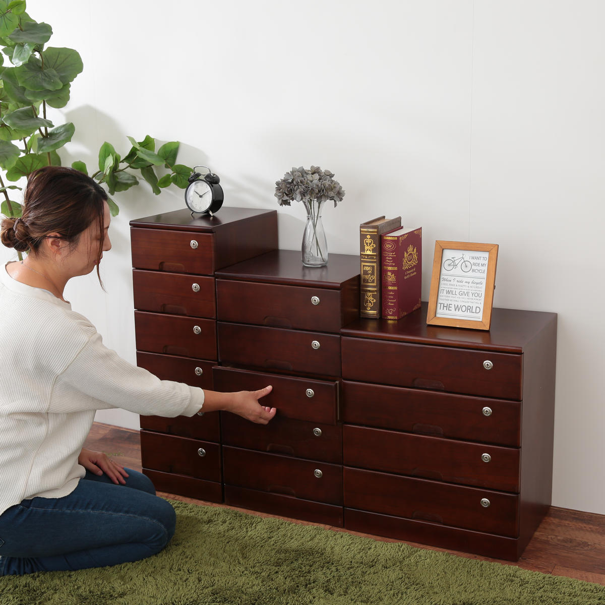 チェスト 幅36cm 5段 桐製 鍵付き 隠しキャスター （ 桐 天然木 鍵