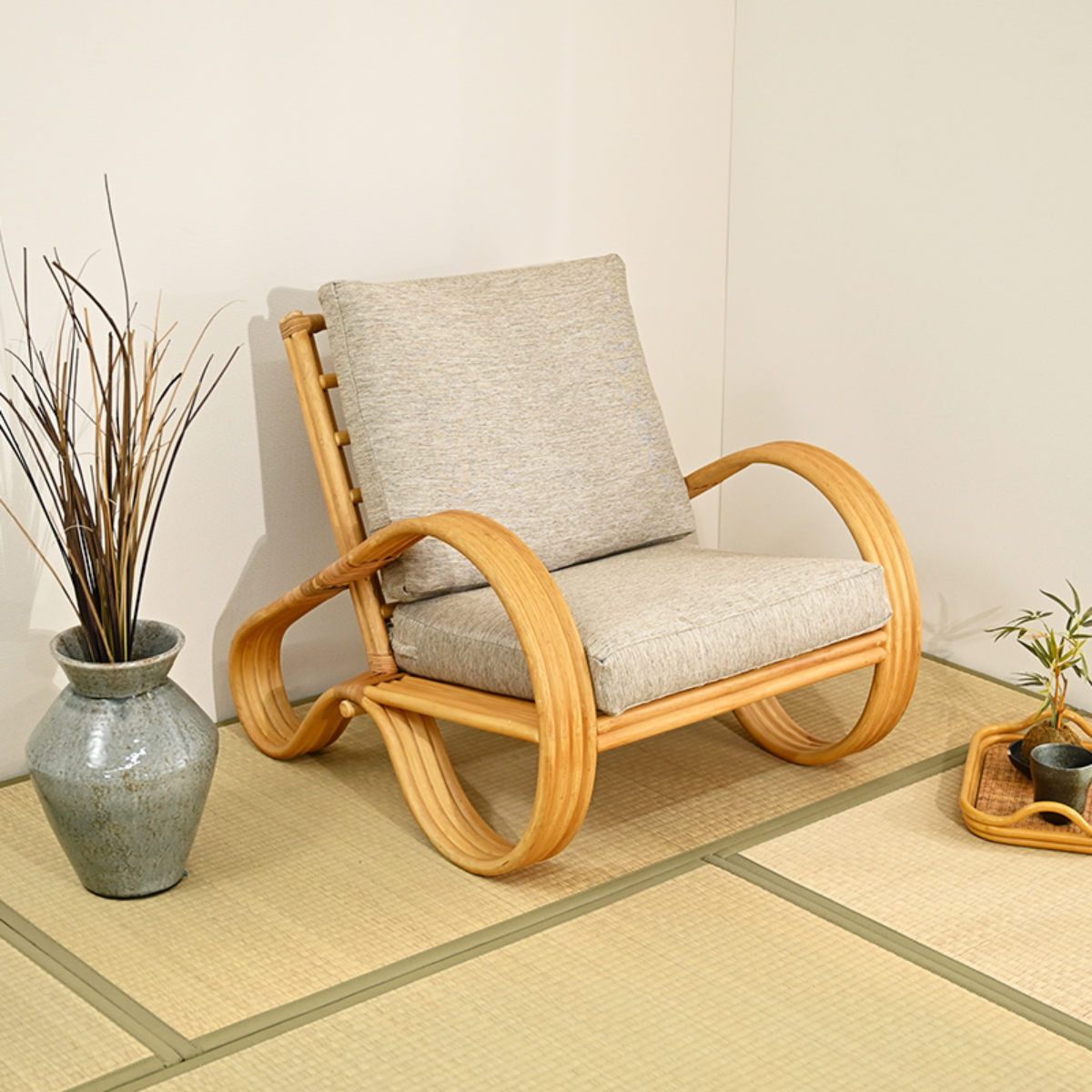 2点セットさ◾️古家具 ビンテージ品 籐ラタンフレーム 座椅子