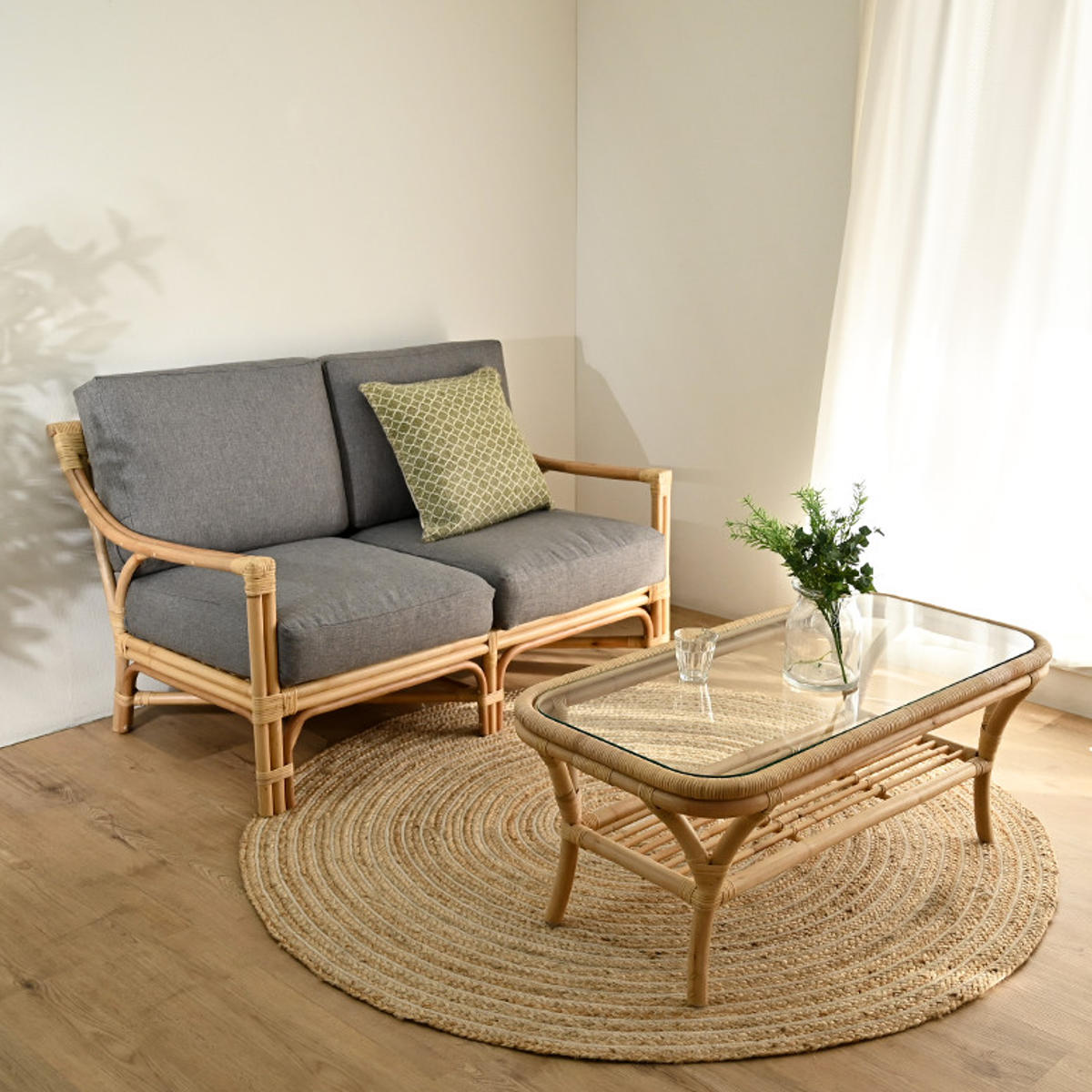 センターテーブル ラタン 幅100cm ガラス天板 完成品 Breeze （ ラタン