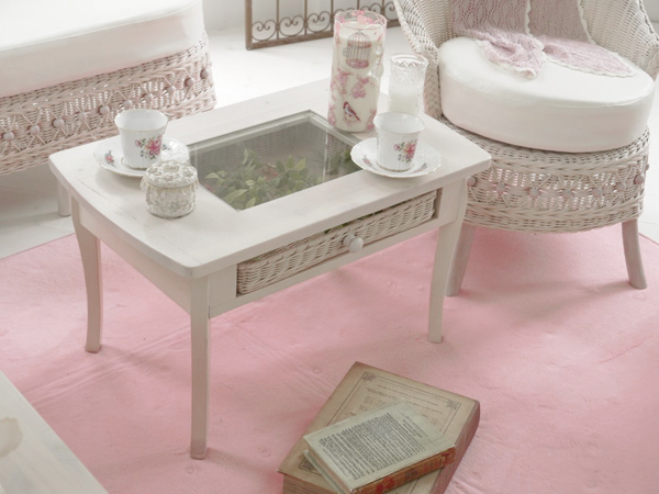 ローテーブル ラタン 引出し付 fiore 幅65cm （ 木製 天然木 アジアン