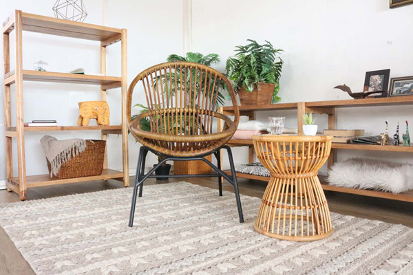 籐 座椅子 椅子 アイアン脚 ラタン製 籐家具 座面高40cm （ ラタン