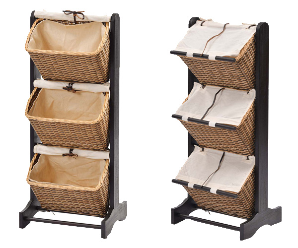 dショッピング |籐 バスケットラック 3段 木製フレーム ラタン家具 幅