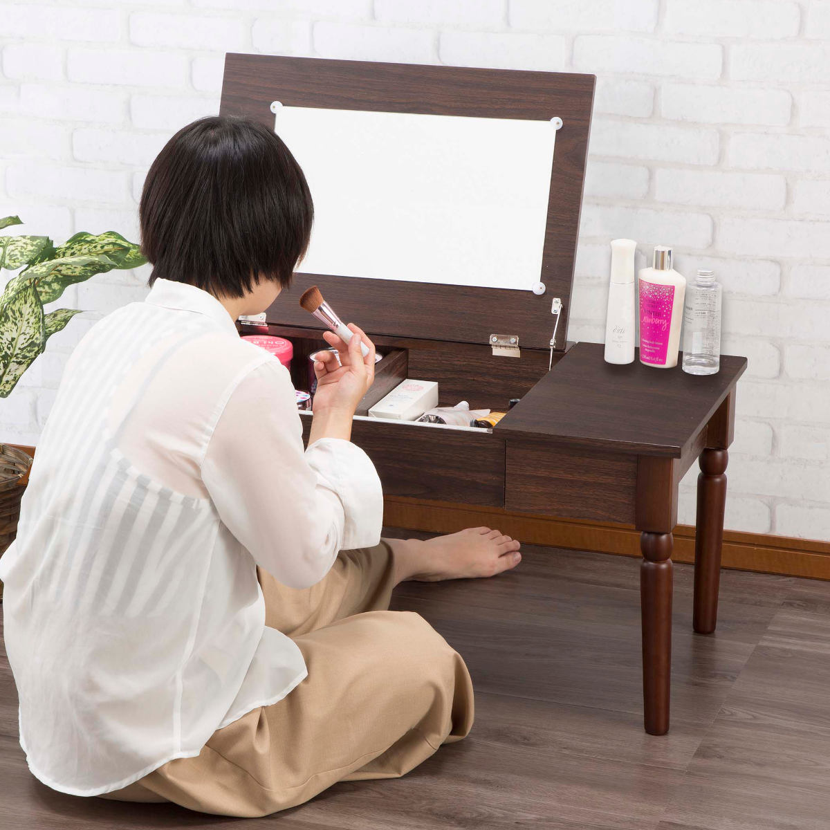 dショッピング |ローテーブル 幅80cm ドレッサー付き 収納 （ 鏡付き