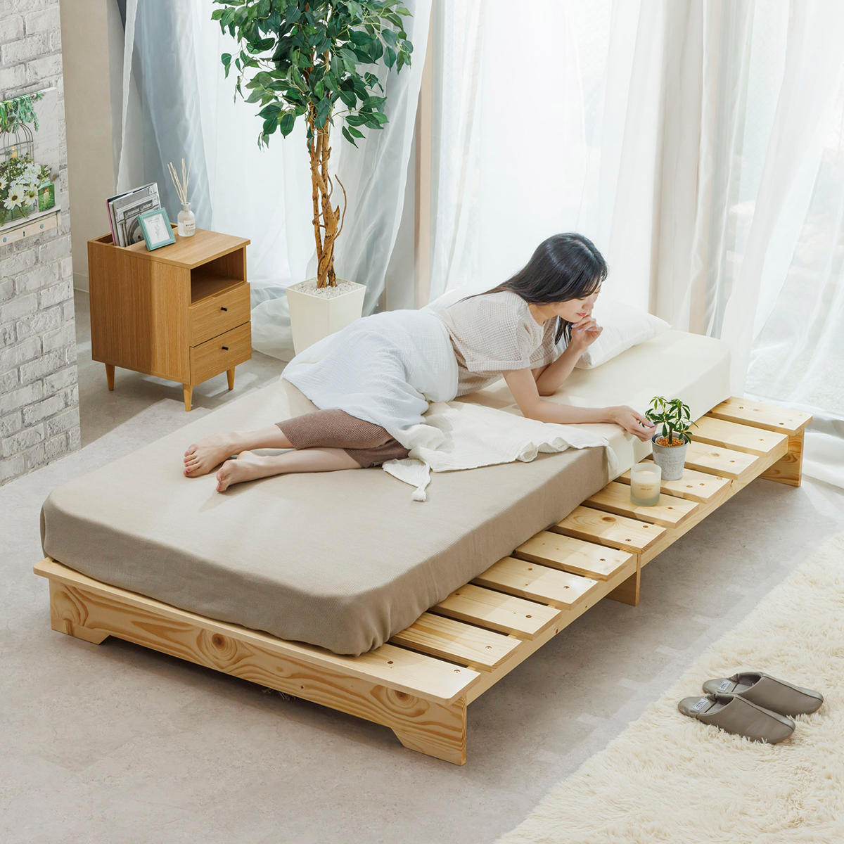 dショッピング |ベッド ダブル ステージタイプ 天然木 並べて使える 耐