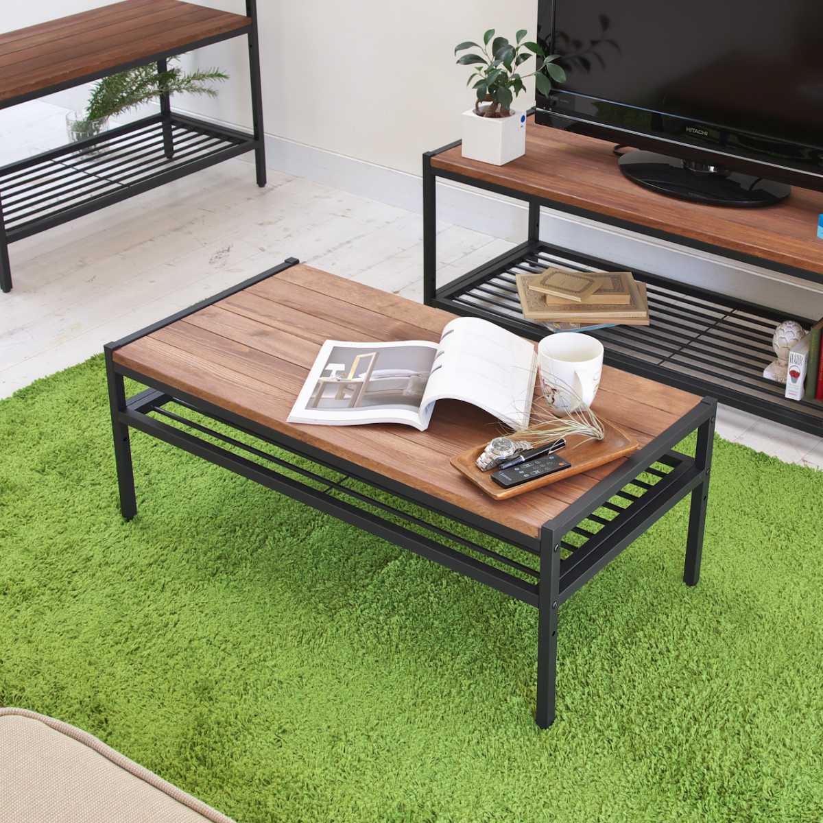 センターテーブル 天然木製 幅90cm リビングテーブル （ ローテーブル