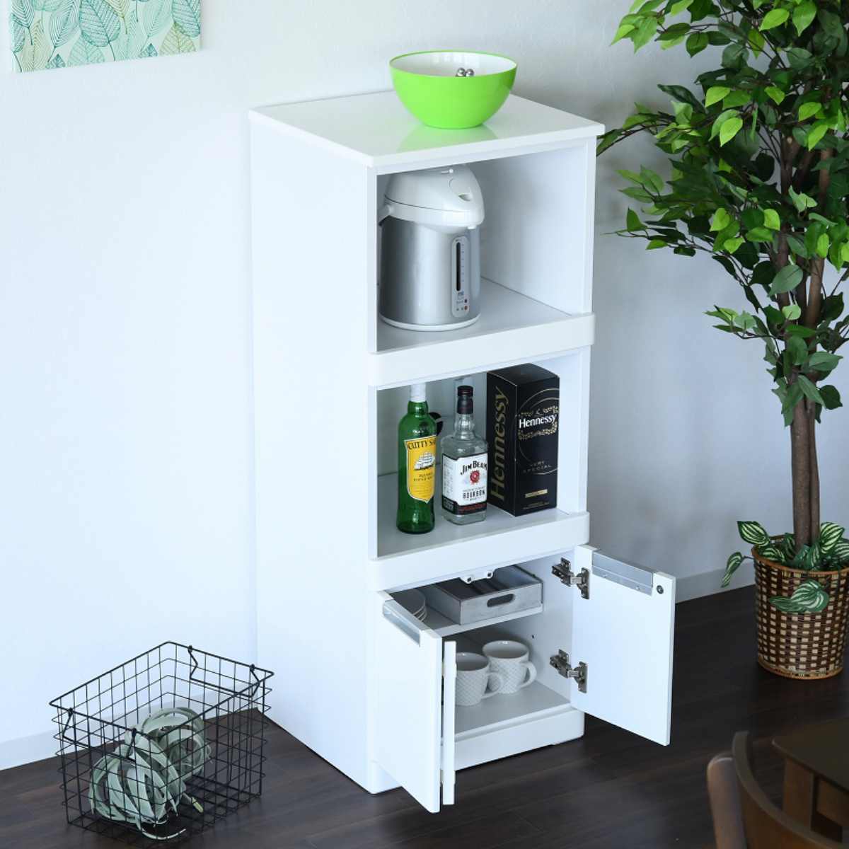 レンジ台 2段スライド グロスホワイト 完成品 幅49cm （ レンジラック