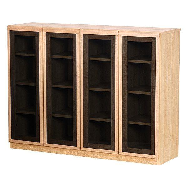 本棚 ブックシェルフ 北欧風 4枚扉 ブラックガラス JENNER 約幅120cm