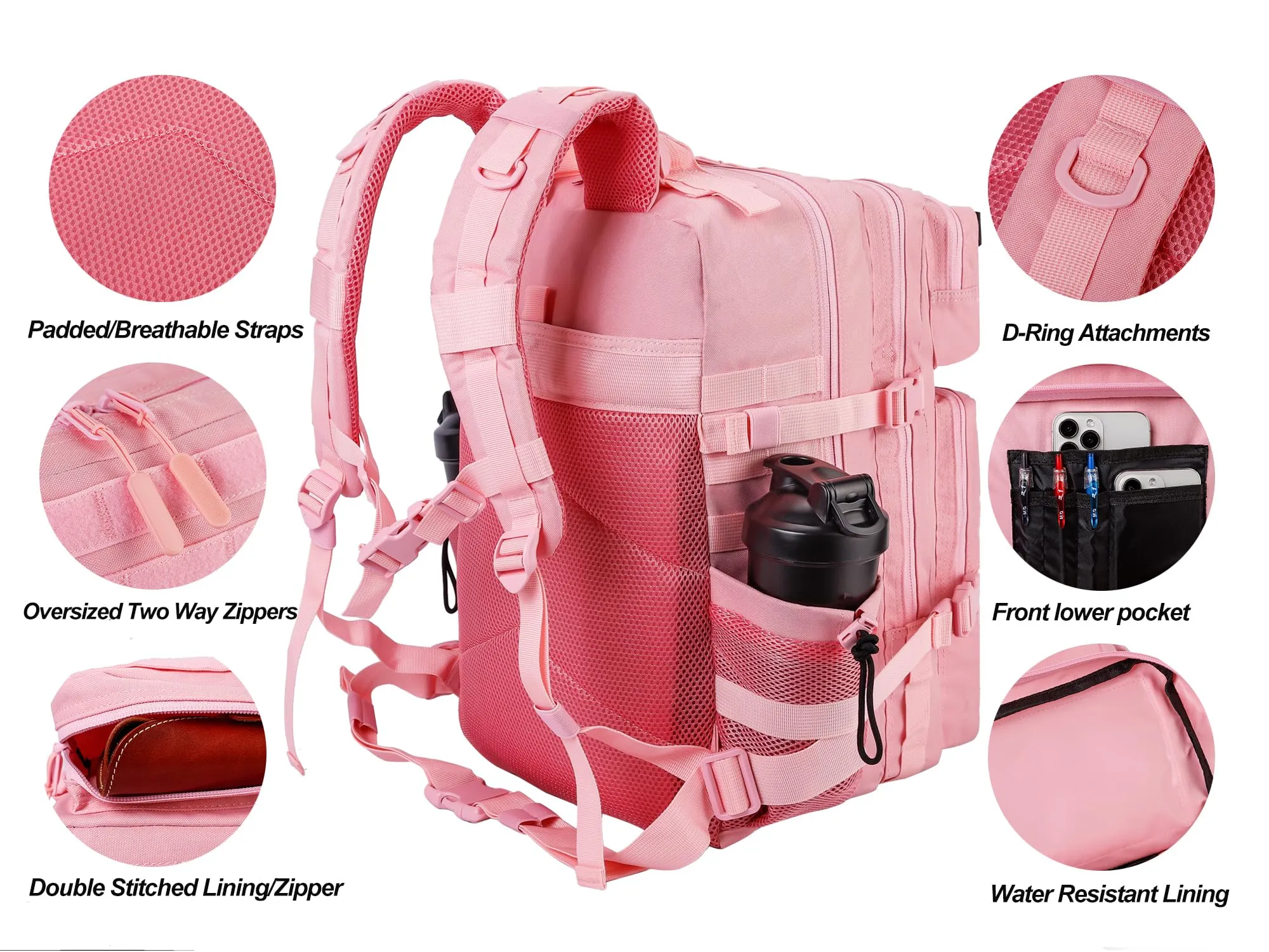 45L Large Gym Backpack W/Cup Holders Pink - LHI