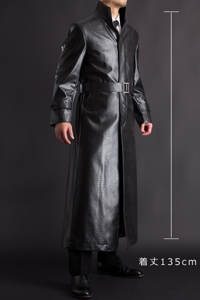 マトリックス風コート販売、着丈135cm クロコフェイクレザー