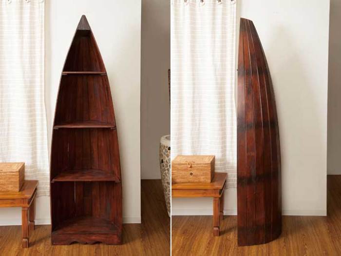 ボート型木製ラック 4段 [Lサイズ]【47850】 /アジアン雑貨・バリ雑貨