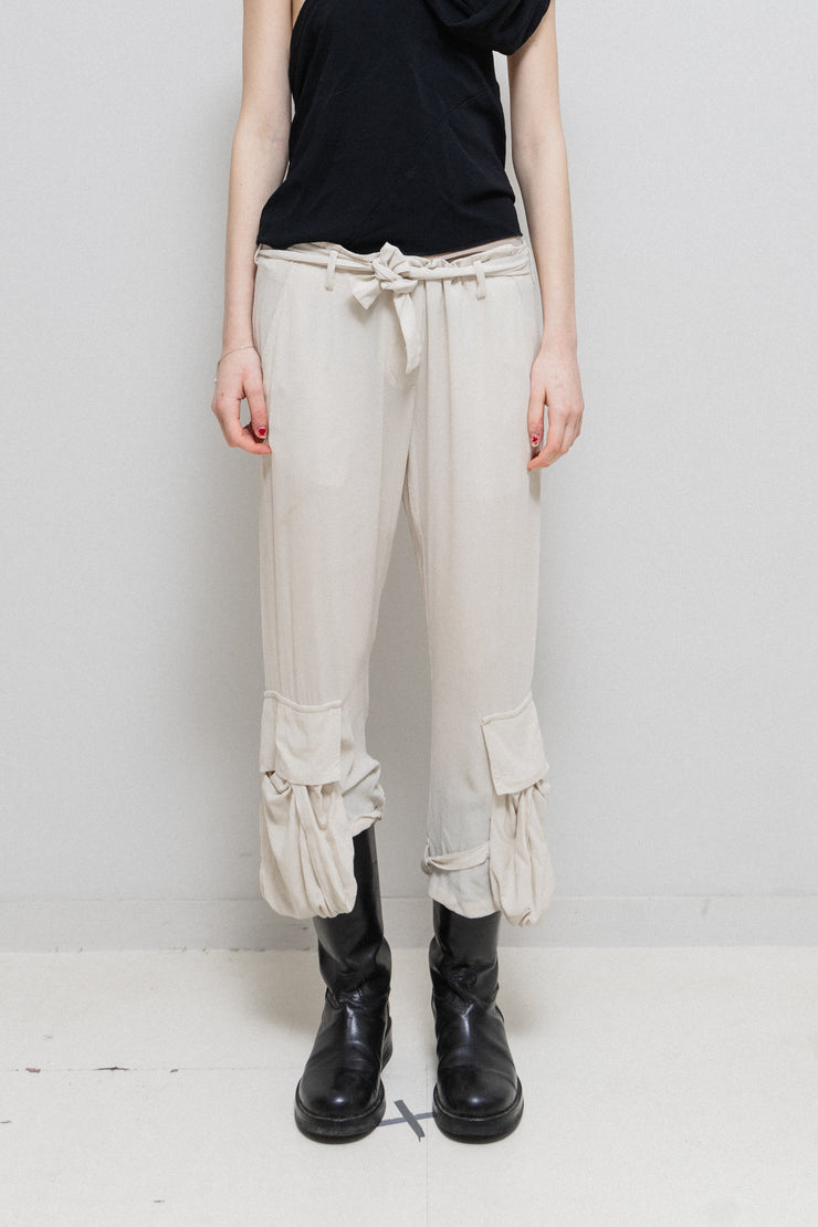 ANN DEMEULEMEESTER - SS04 Cream silk cropped pants with parachute