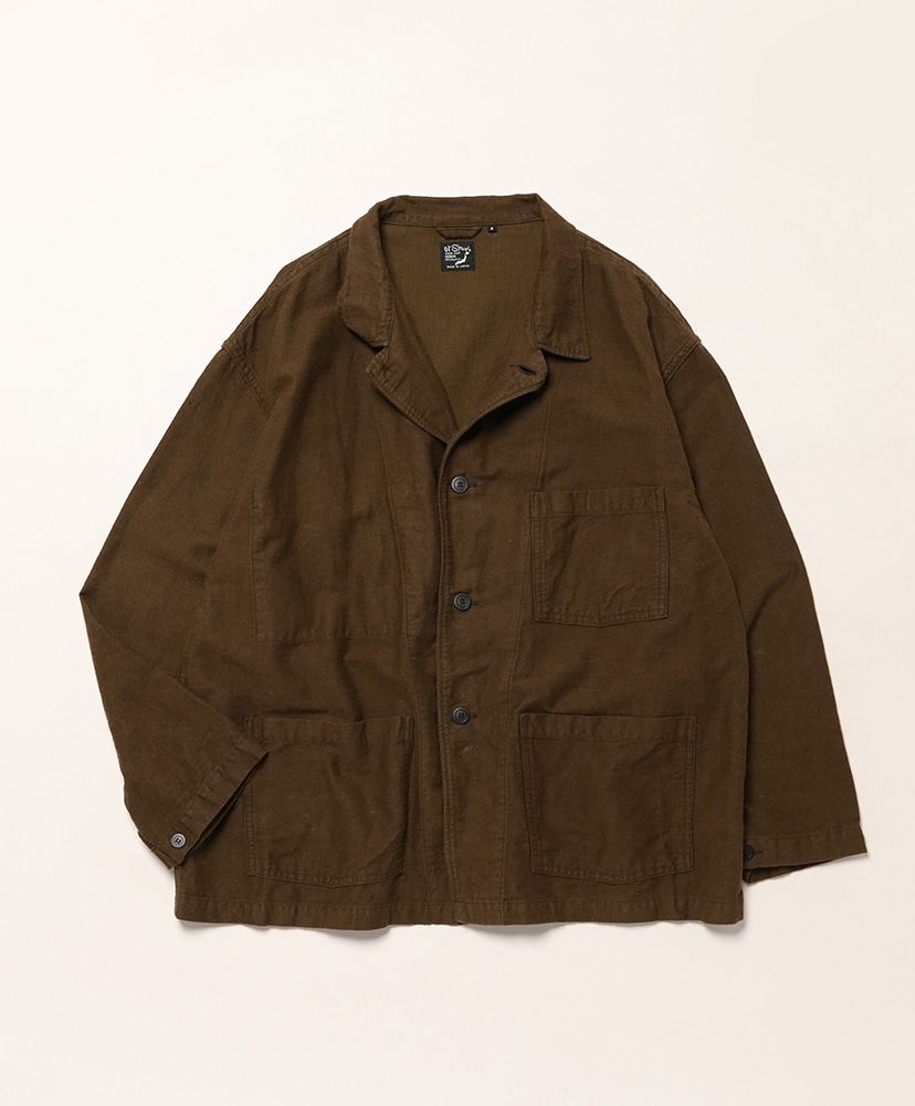 Cotton Linen Moleskin Relax Fit Simple Work Jacket(1(MEN) Coffee