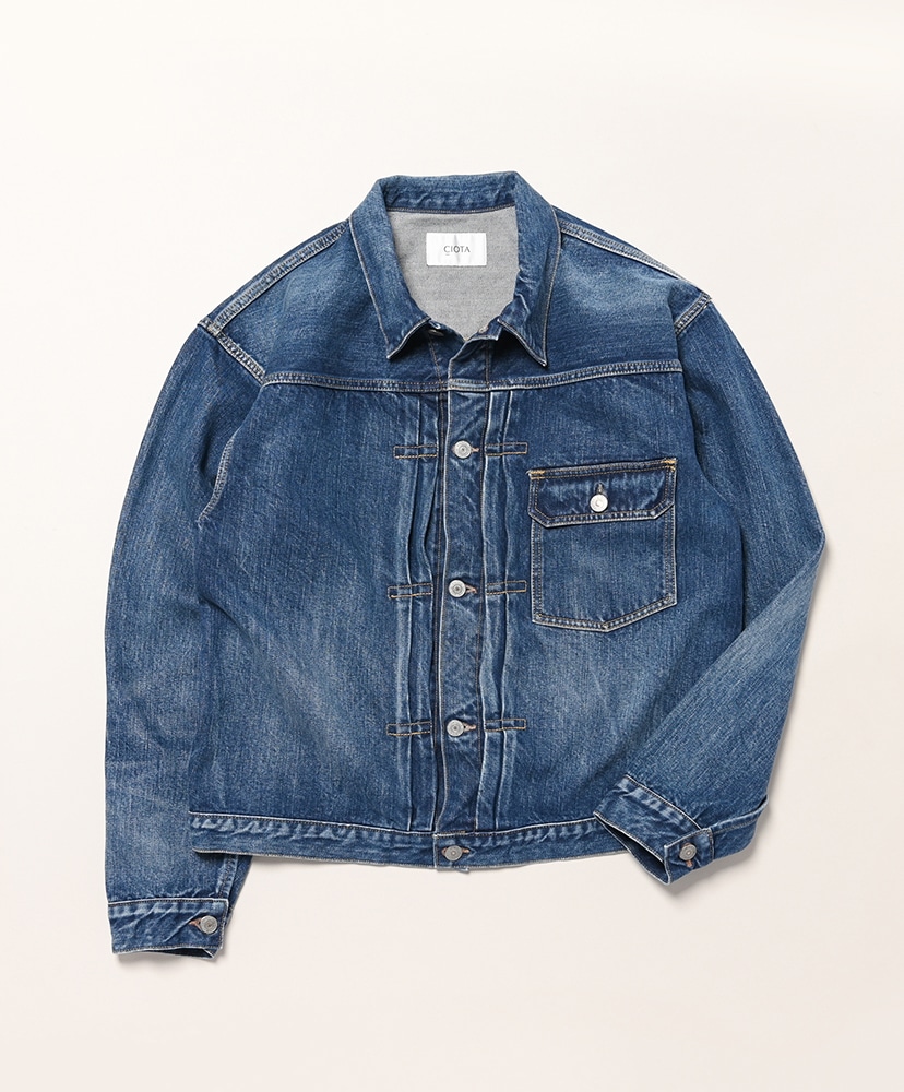 Single Pocket Denim Jacket(38(MEN) Medium Dark Blue Damage