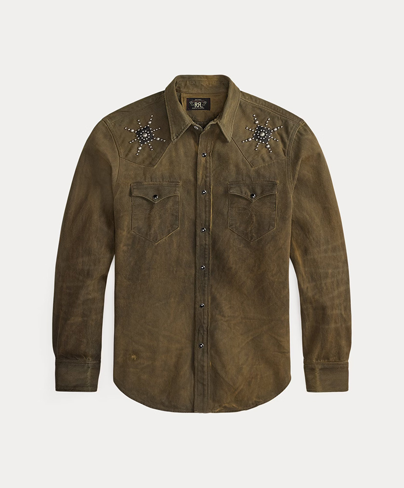 スリム フィット スタデッド デニム ウエスタン シャツ(L(MEN