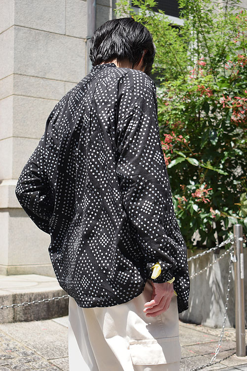 SEEALL [シーオール] EXTRAOVER BAND COLLAR SHIRTS [BLOCK PRINT/LIME