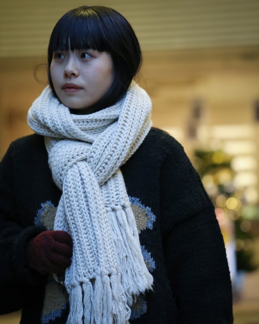 BATONER Fringe Muffler Long [Ivory/Red]