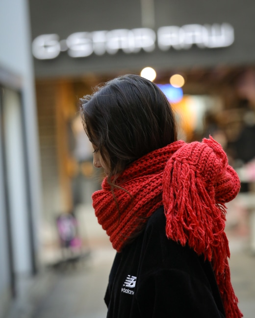 BATONER Fringe Muffler Long [Ivory/Red]