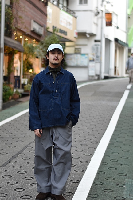 POST O'ALLS/ポストオーバーオールズ】Army Shirt : Blue Denim w/OD