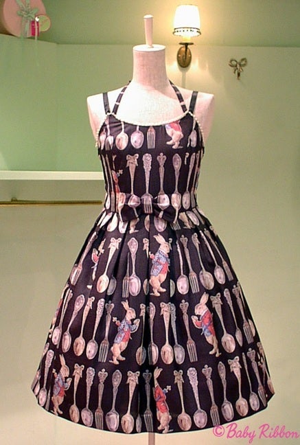 Spoon and Fork Print Waist Ribbon JSK by Emily Temple Cute