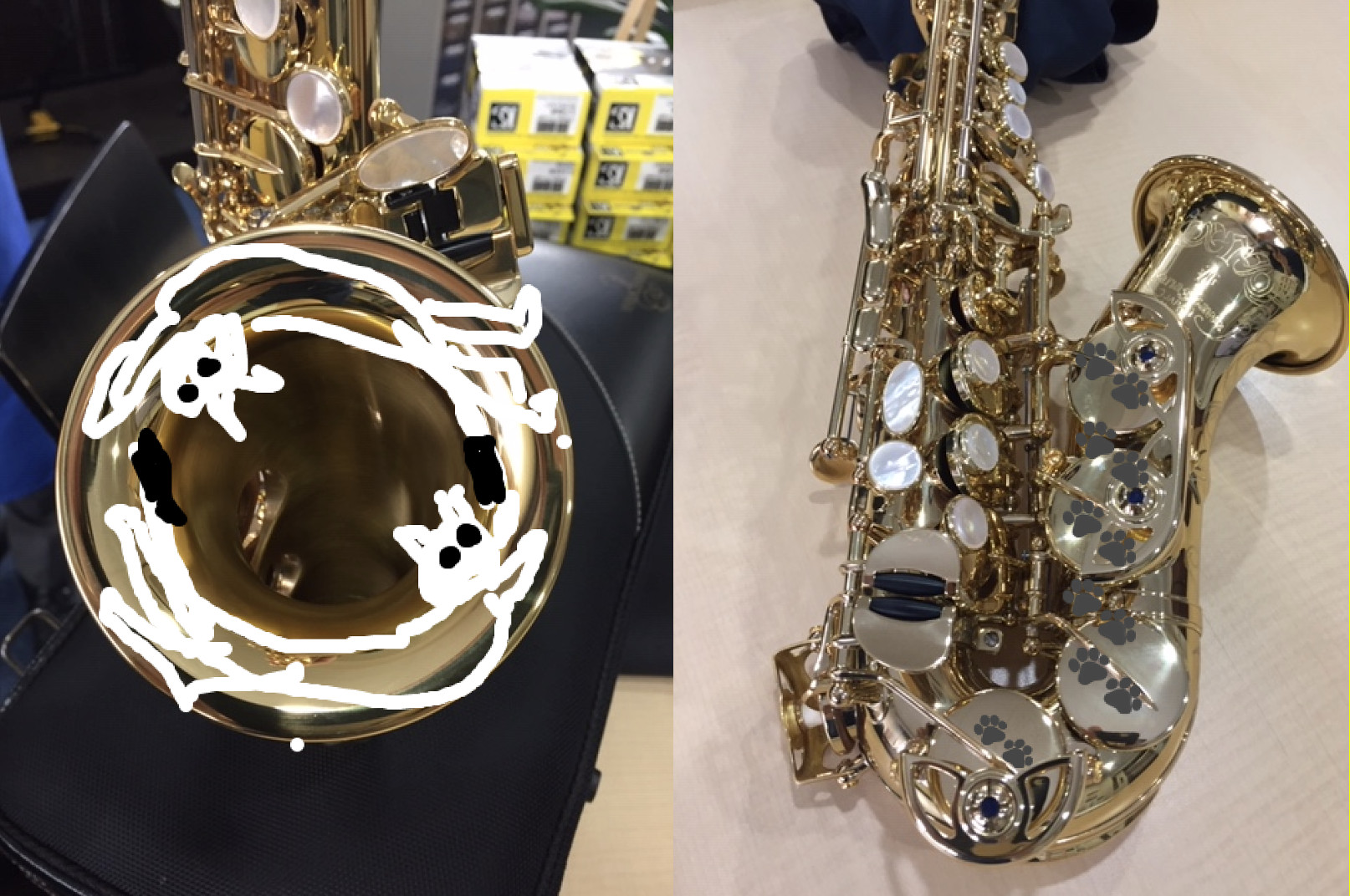 カーブド・ソプラノ・サックスに猫の彫刻オーダー | LOVE & HAPPINESS