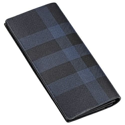 バーバリー 長財布 メンズ ネイビー チェック＆レザー コンチネンタル