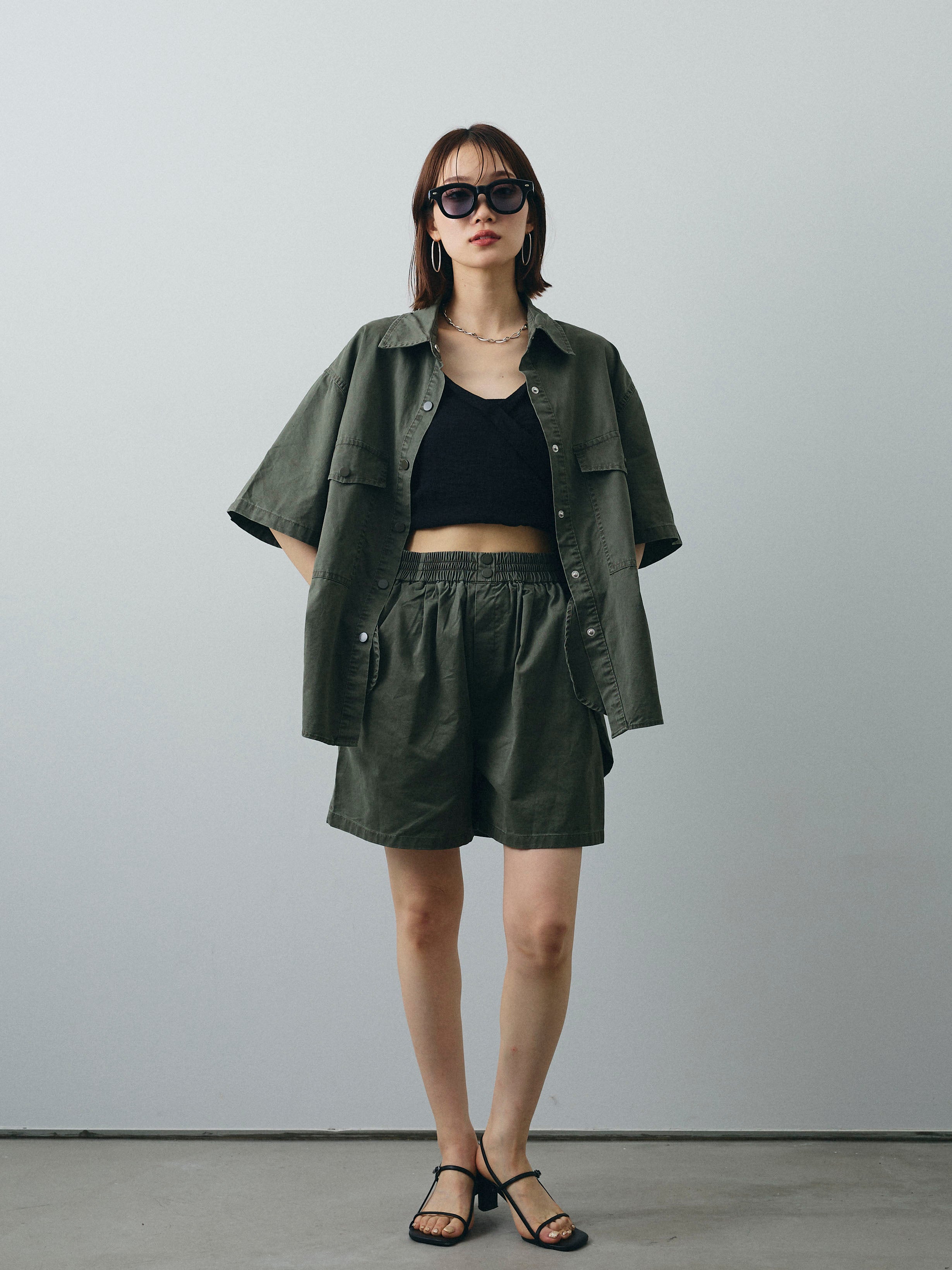SET]ミリタリーオーバーシャツ＆ハーフパンツSET UP+ミリタリー