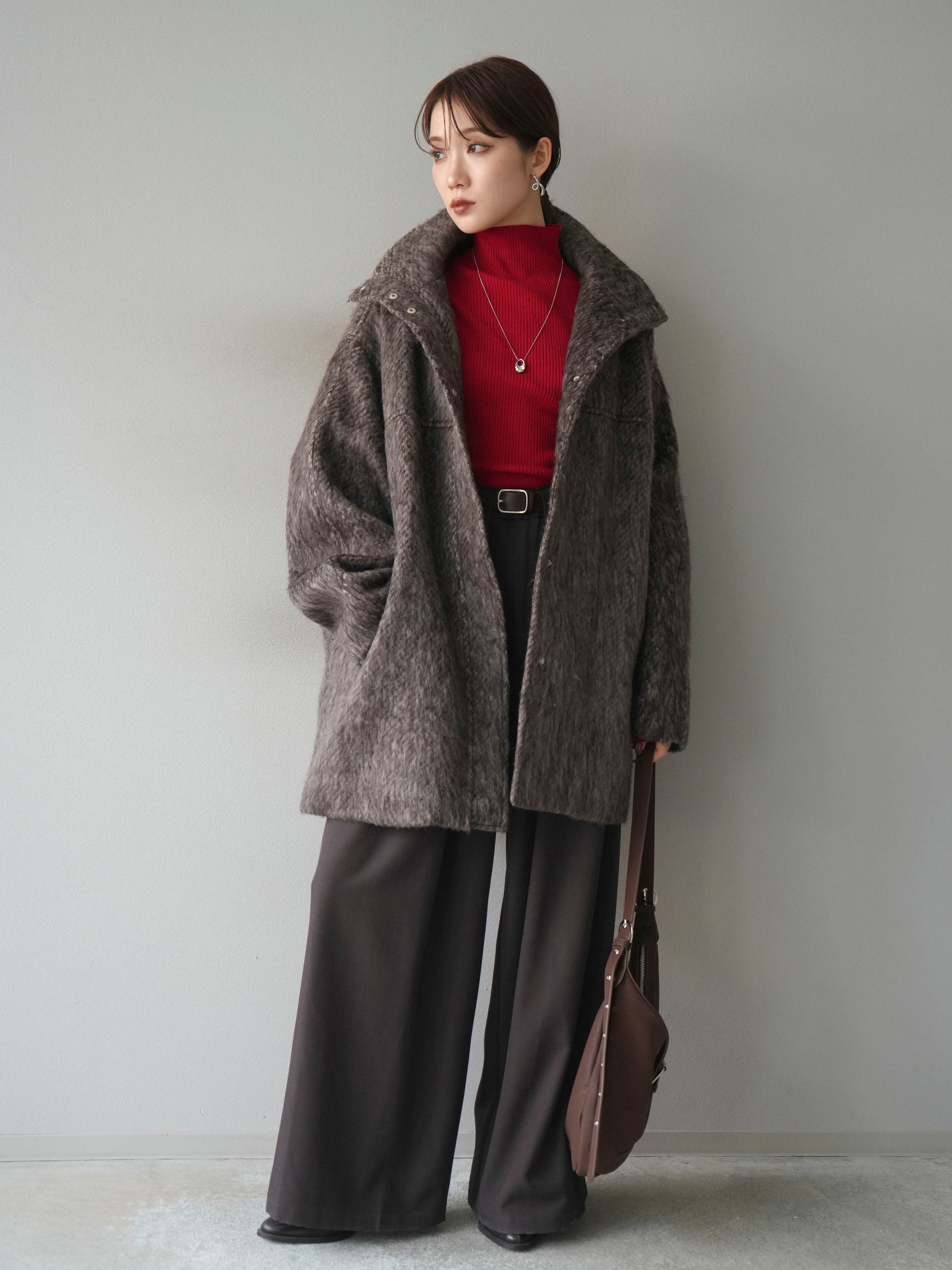 予約]スタンドカラーシャギーコート/brown – Lumier