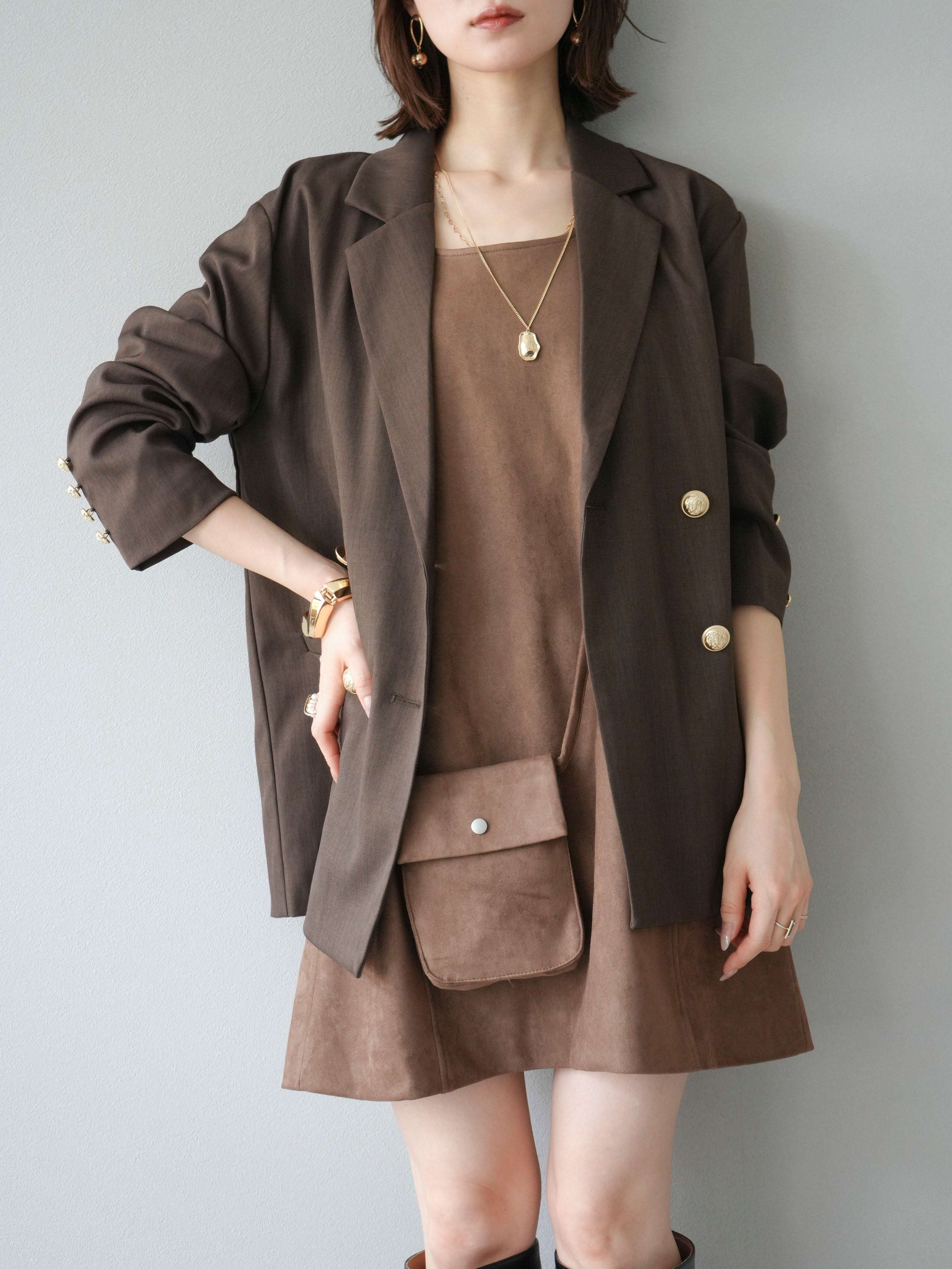 SET]ゴールドボタンツイルダブルテーラードジャケット+ショルダー