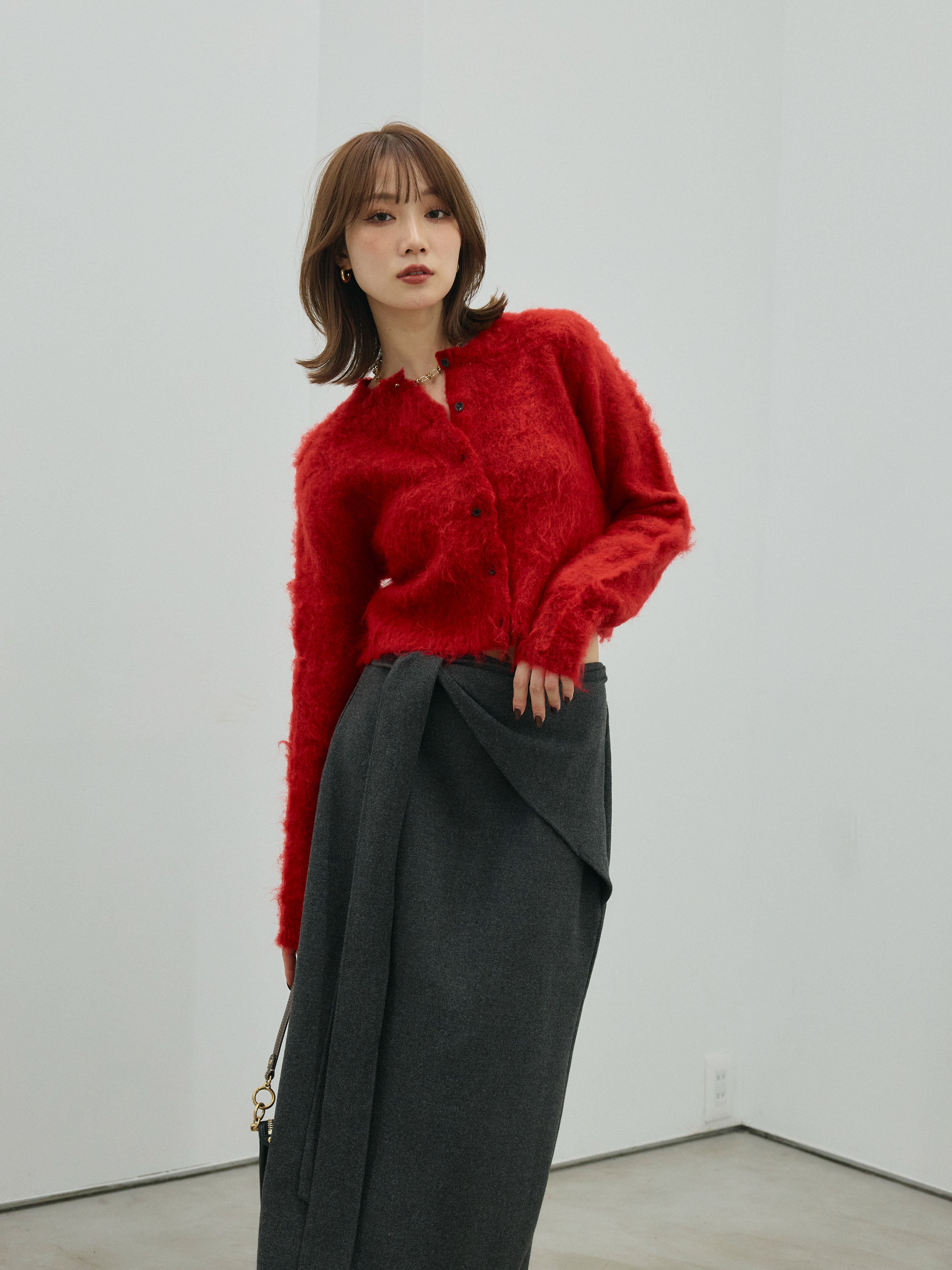 予約]モヘアタッチクロップドニットプルオーバー/red – Lumier