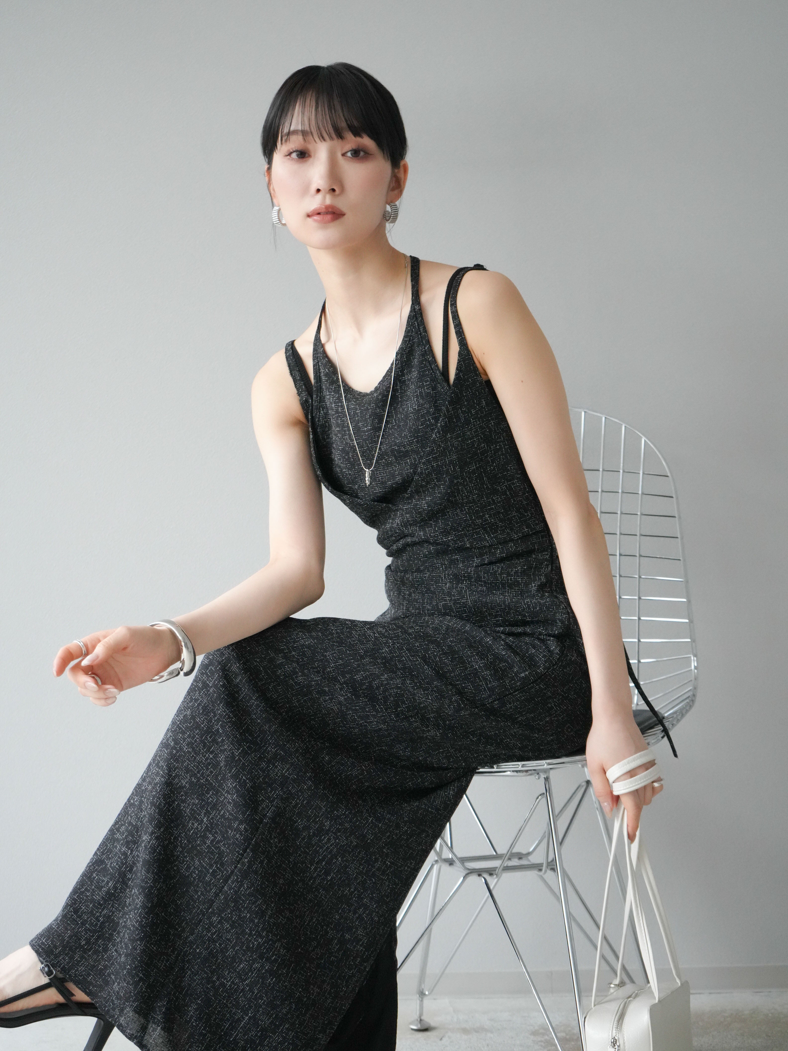 予約]サマーツイードレイヤードキャミワンピース/ブラック – Lumier