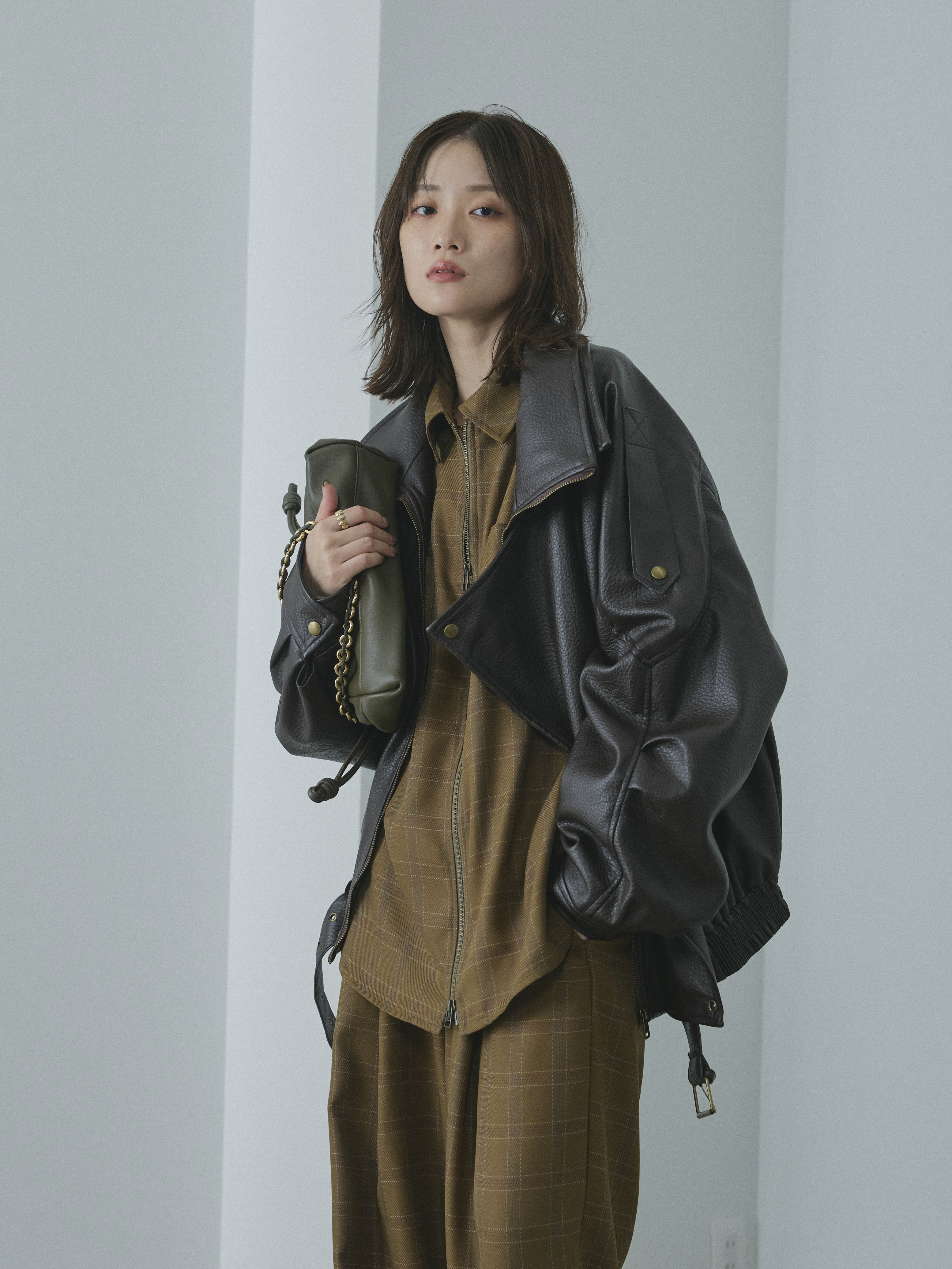 予約]スタンドカラーレザーブルゾン/brown – Lumier