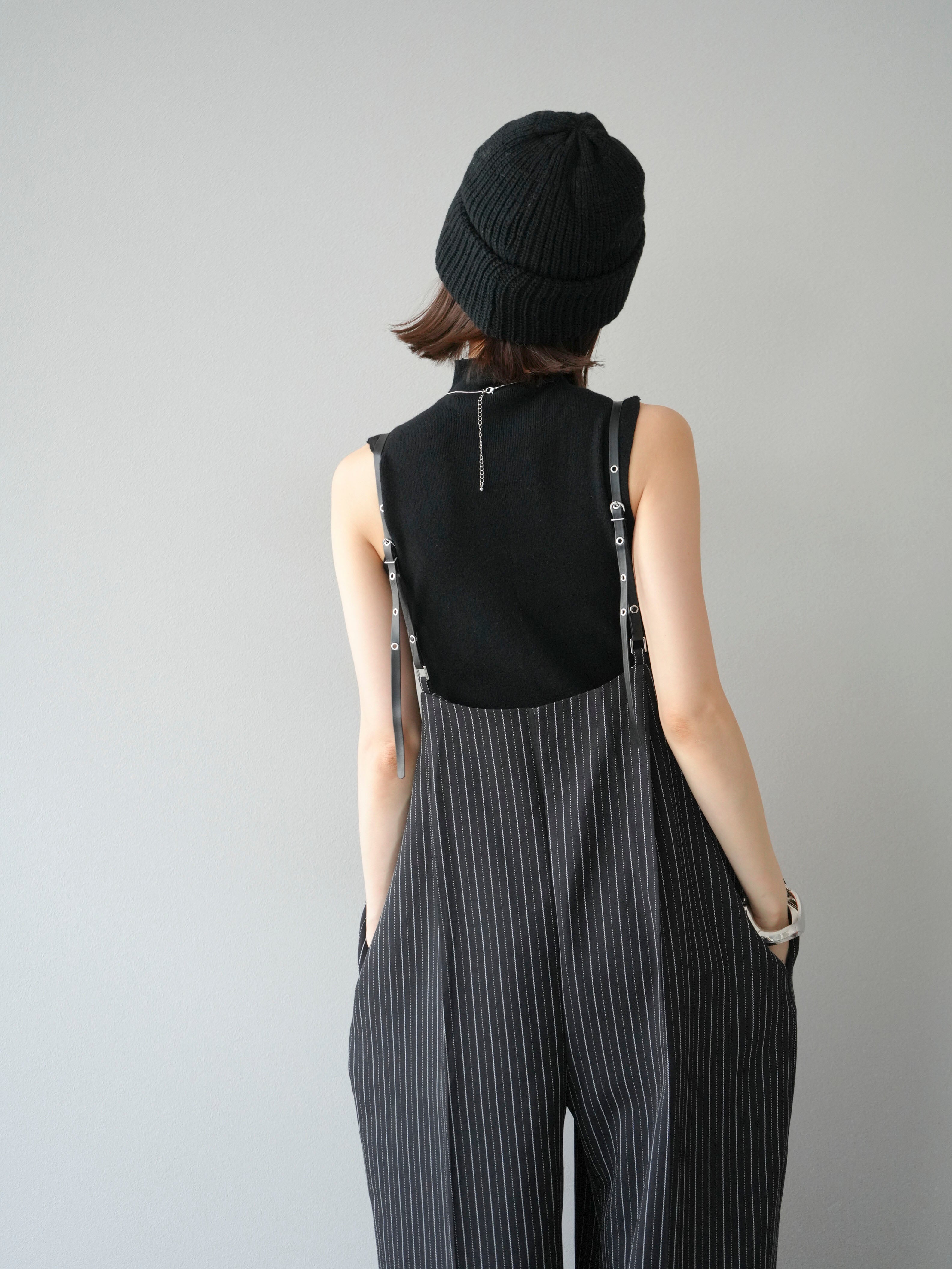 予約]ヘリンボーンストライプサロペット/ブラック – Lumier