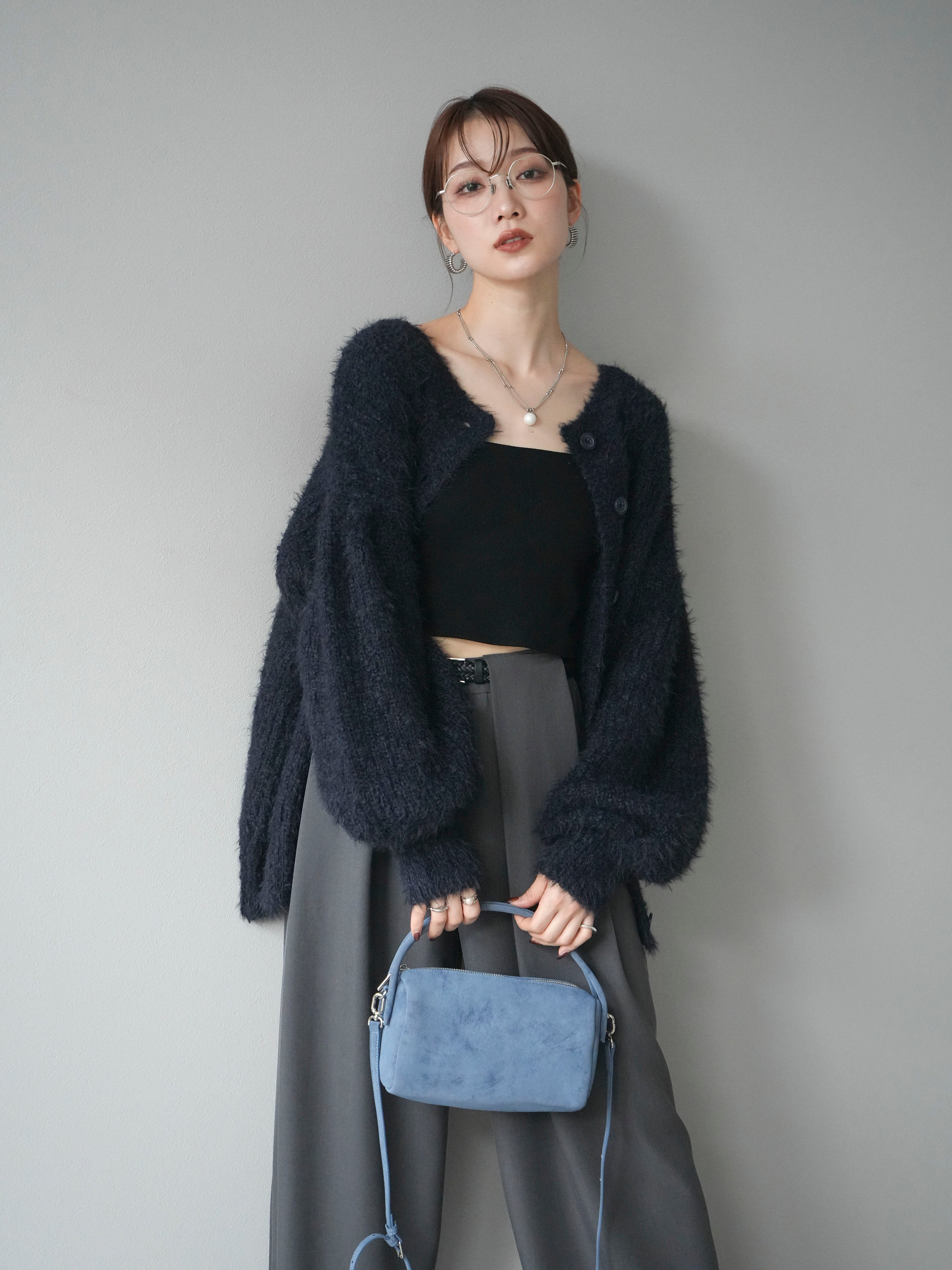 予約]クルーネックランダムシャギーカーディガン/ネイビー – Lumier