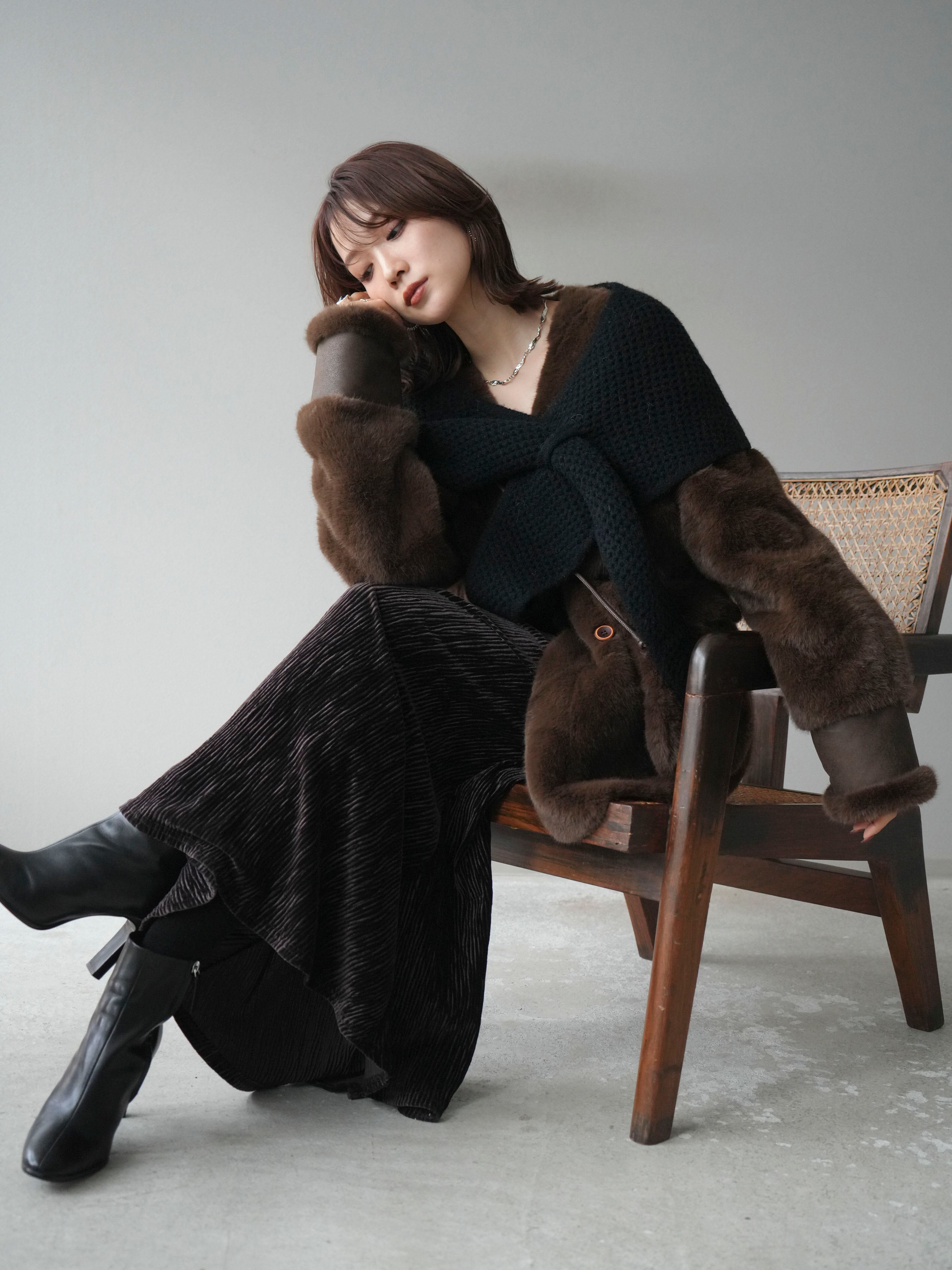 予約]バッグ付エコファーノーカラーコート/brown – Lumier