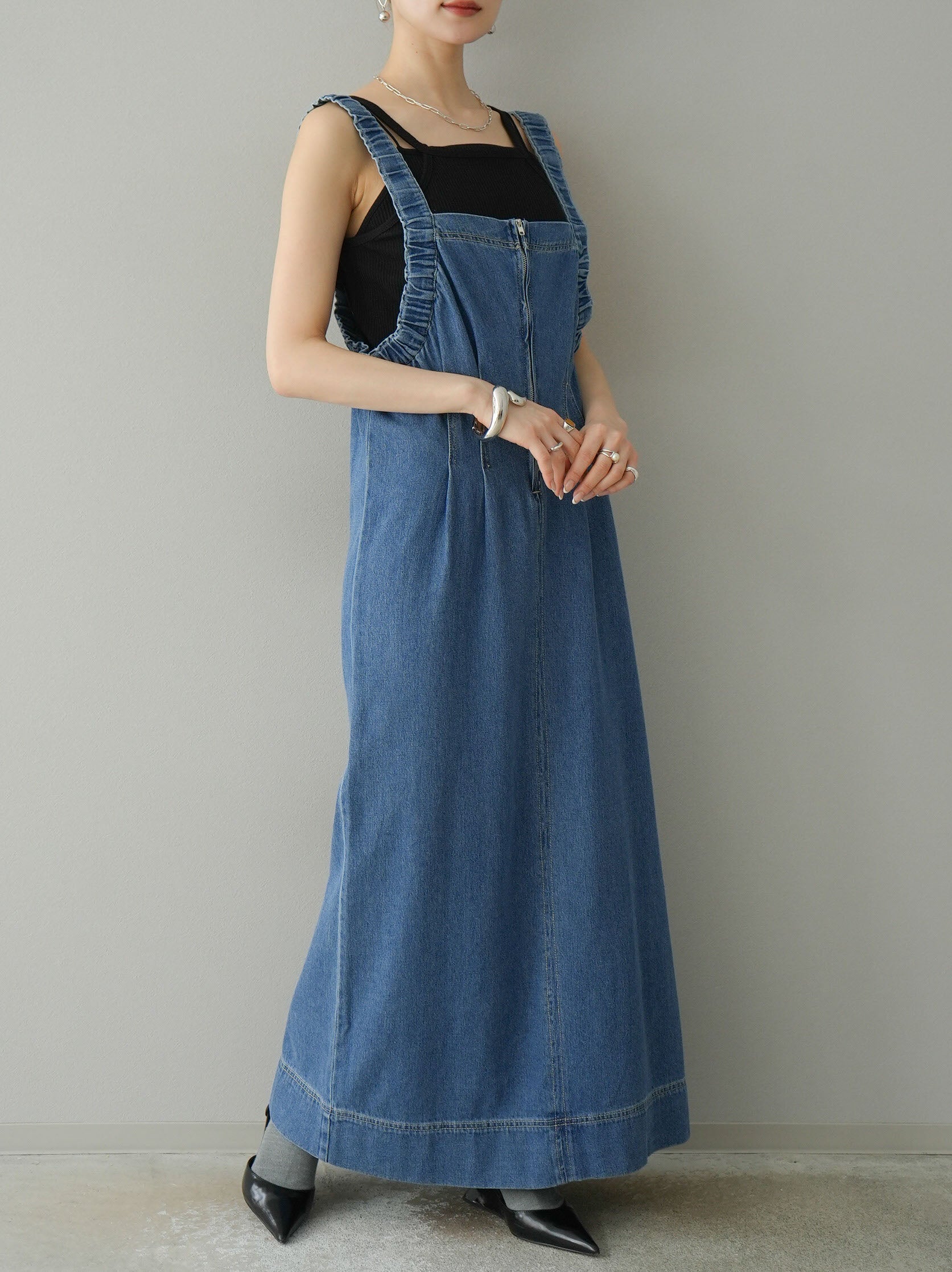 予約]デニムジップジャンパースカート/ブルー – Lumier
