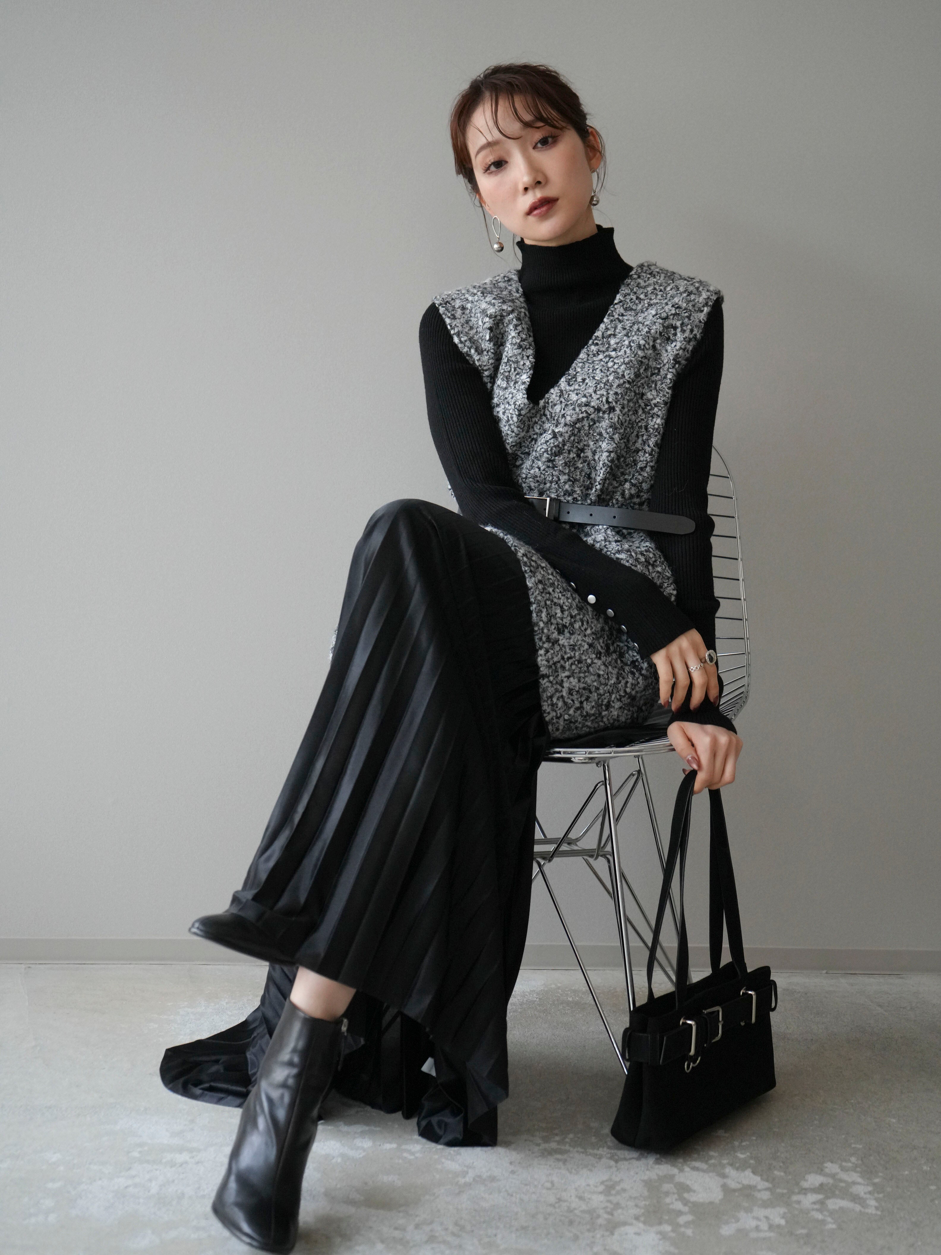 予約]ミックスループヤーンニットミニワンピース/gray – Lumier