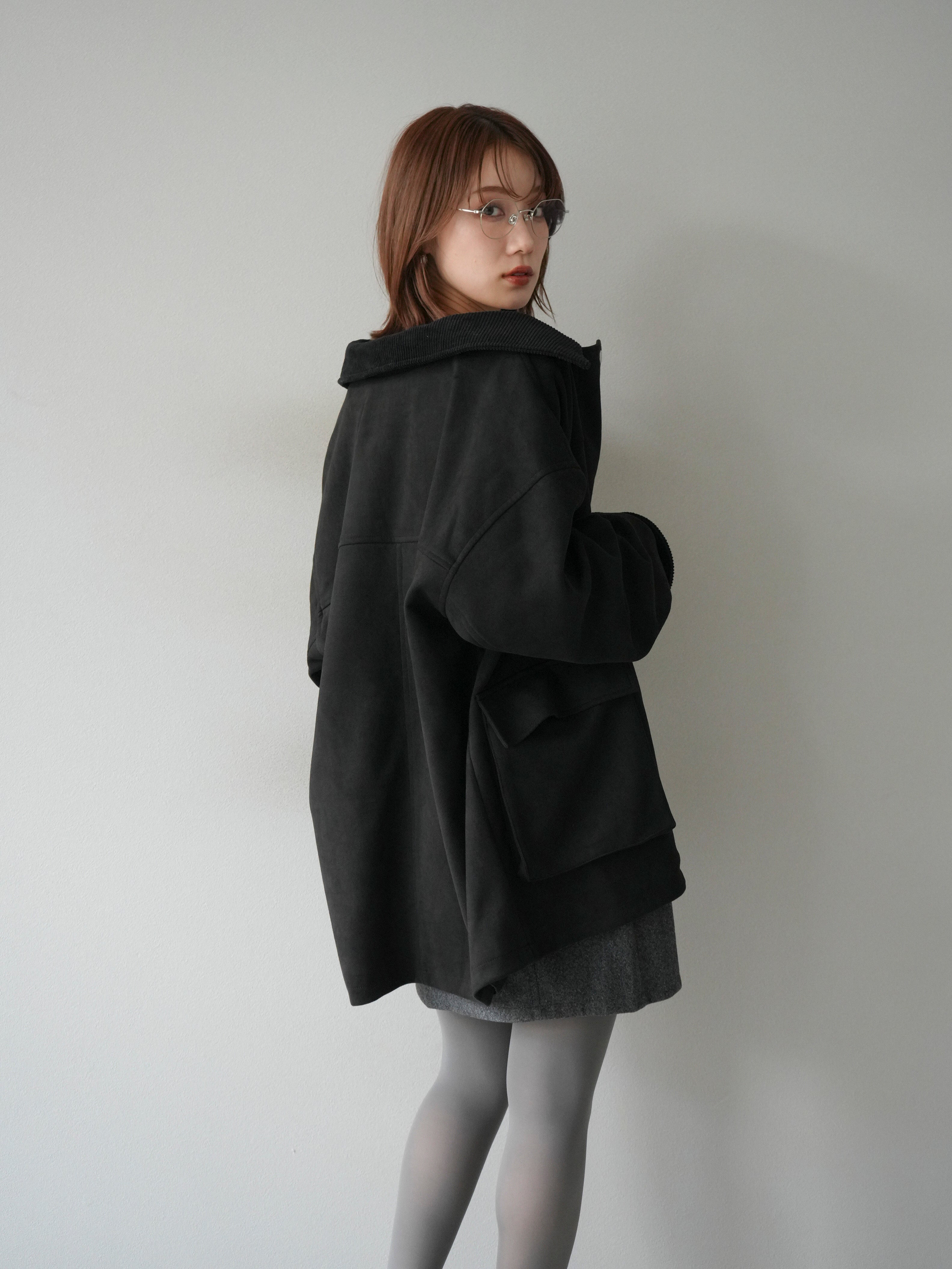 予約]コーデュロイ襟スウェードミドルジャケット /ブラック – Lumier