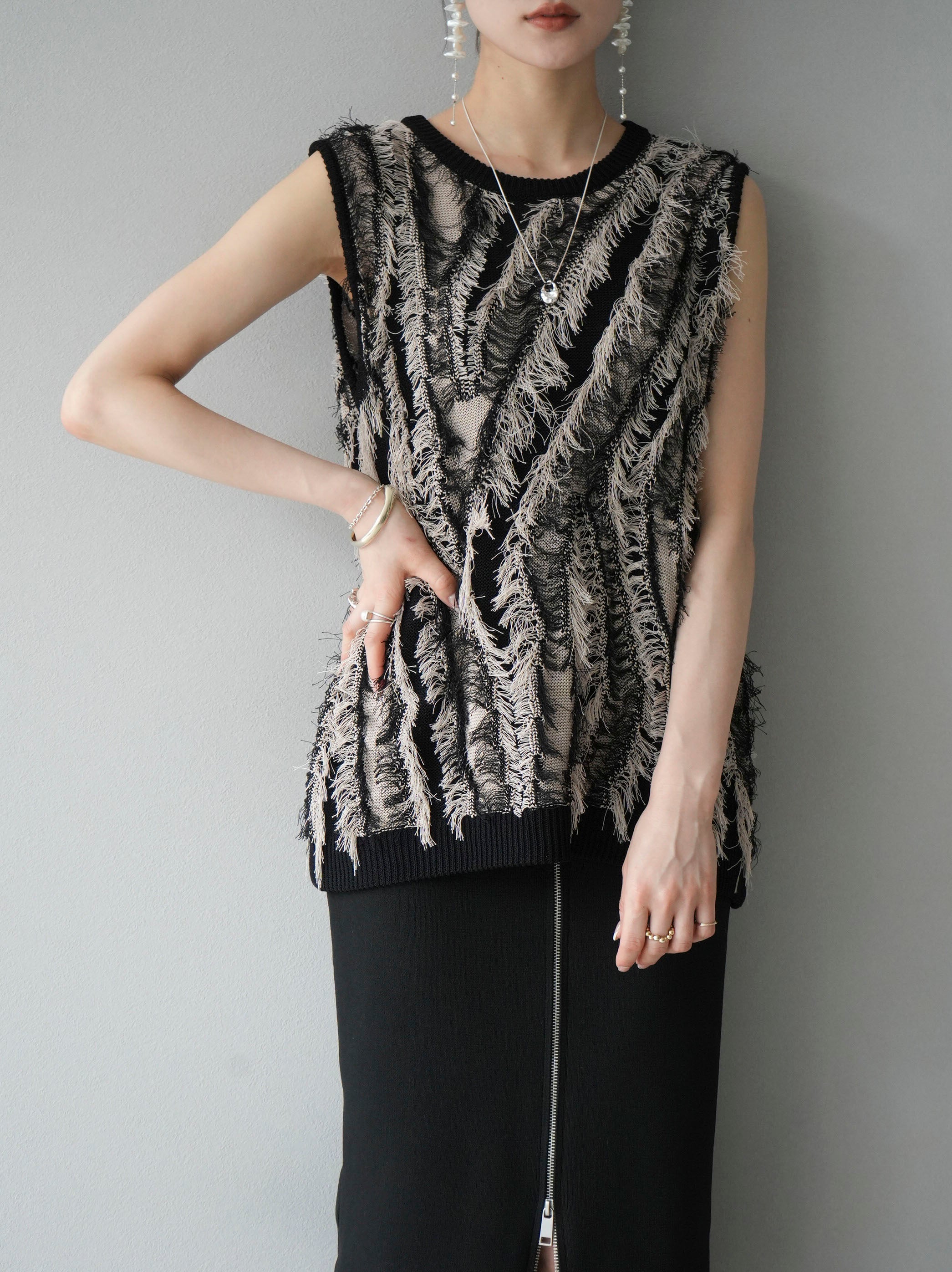 予約]ミックスフリンジニットトップス/ミックス – Lumier