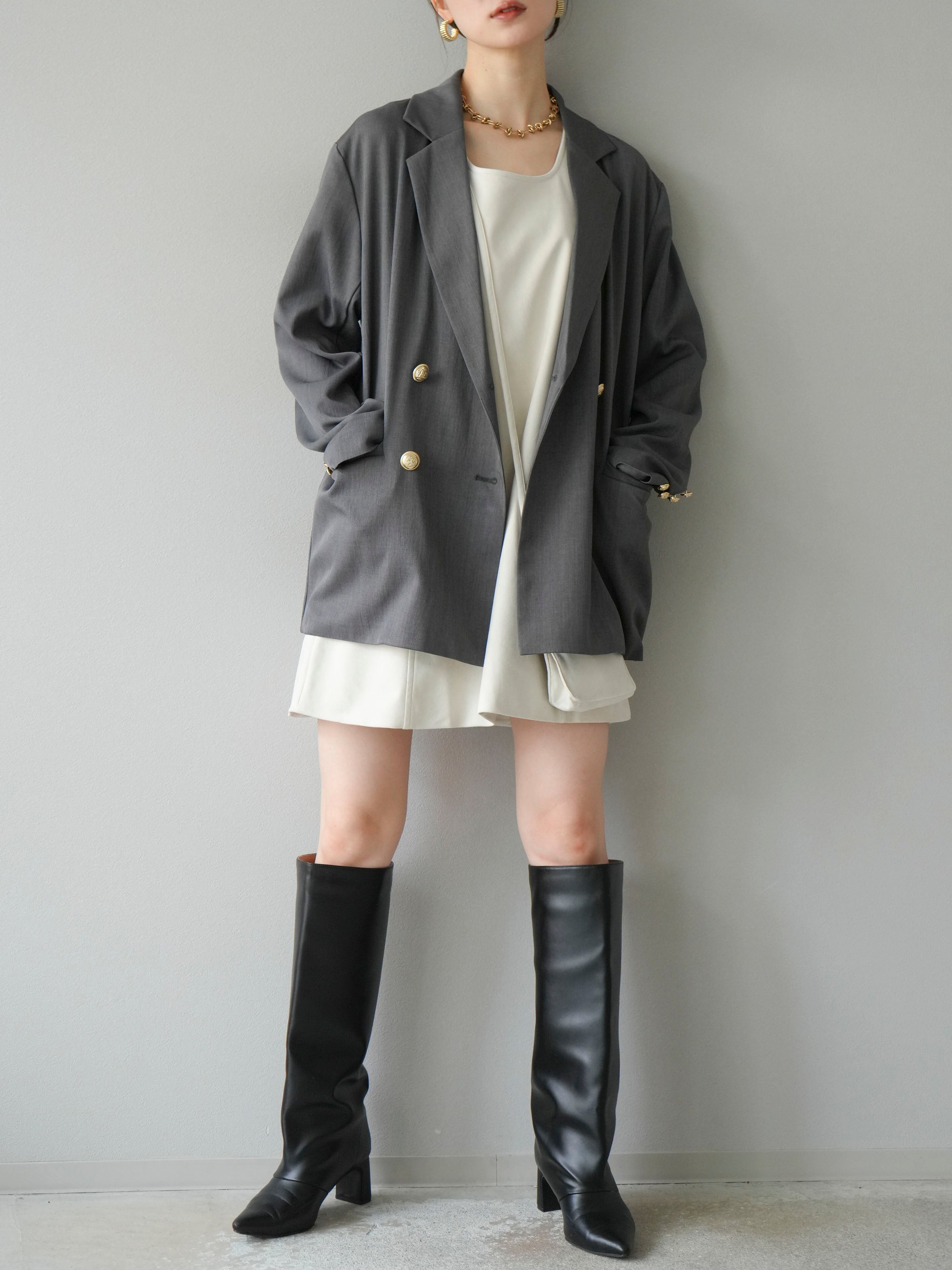 SET]ゴールドボタンツイルダブルテーラードジャケット+ショルダー