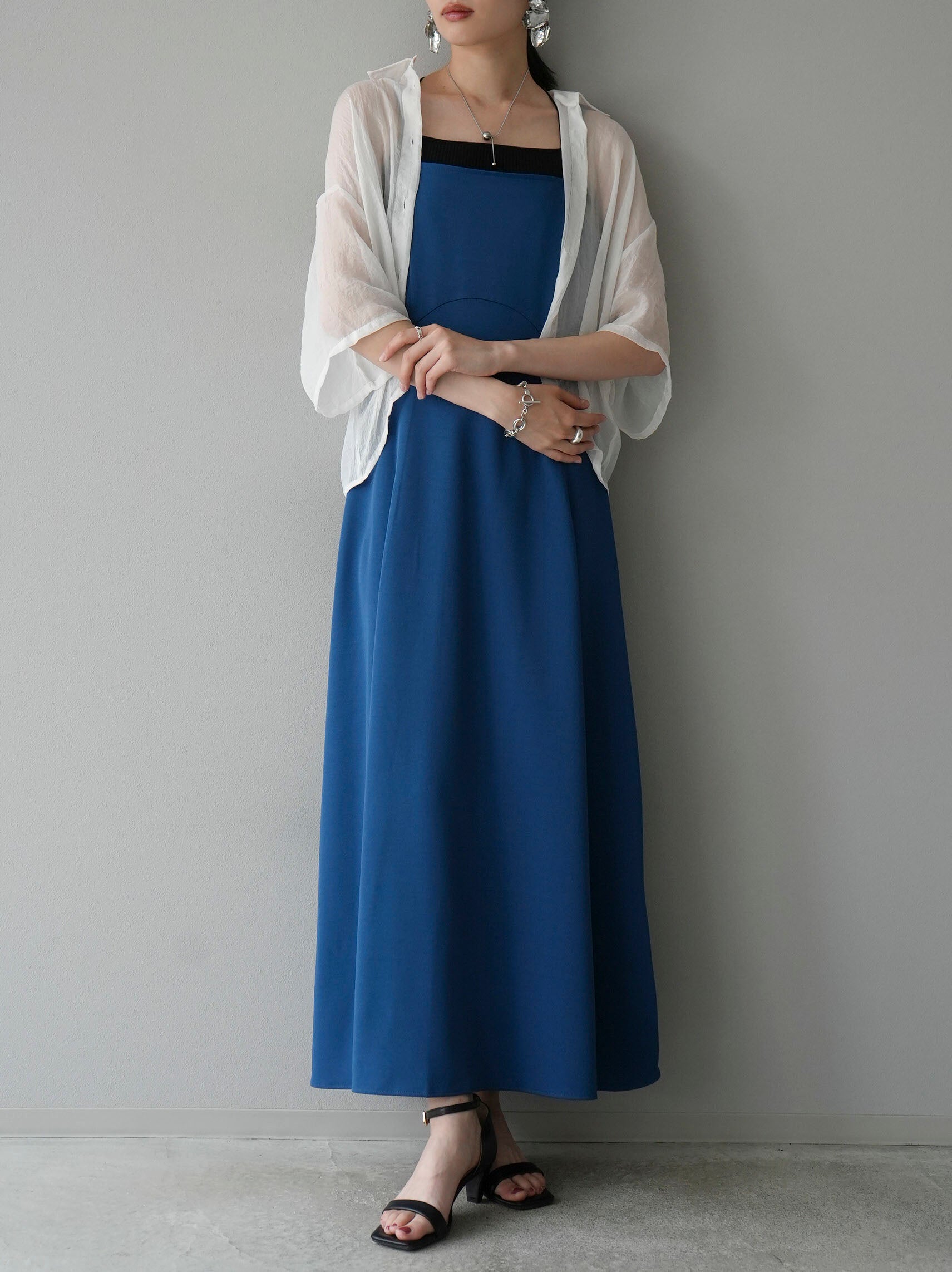 予約]ラウンド切替フレアキャミワンピース/ブルー – Lumier