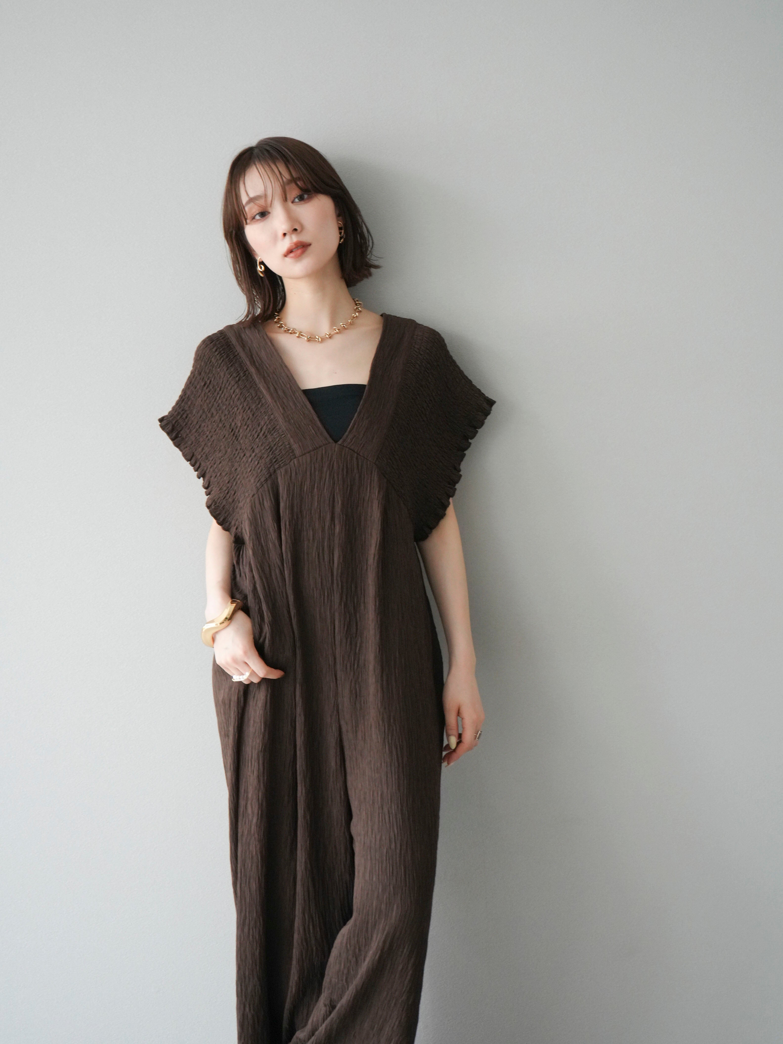 予約]楊柳シャーリングサロペット/ブラウン – Lumier