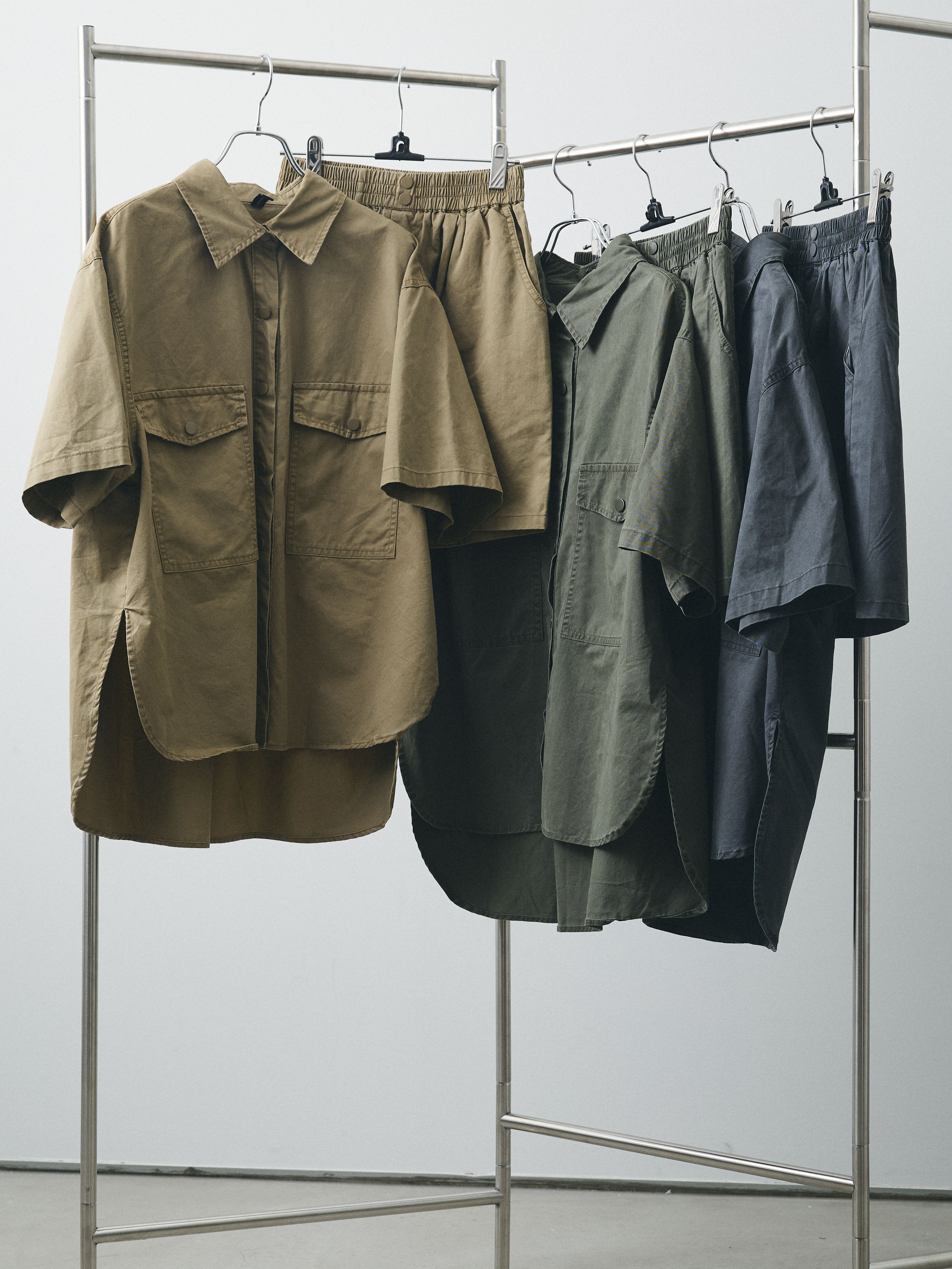 SET]ミリタリーオーバーシャツ＆ハーフパンツSET UP+ミリタリー