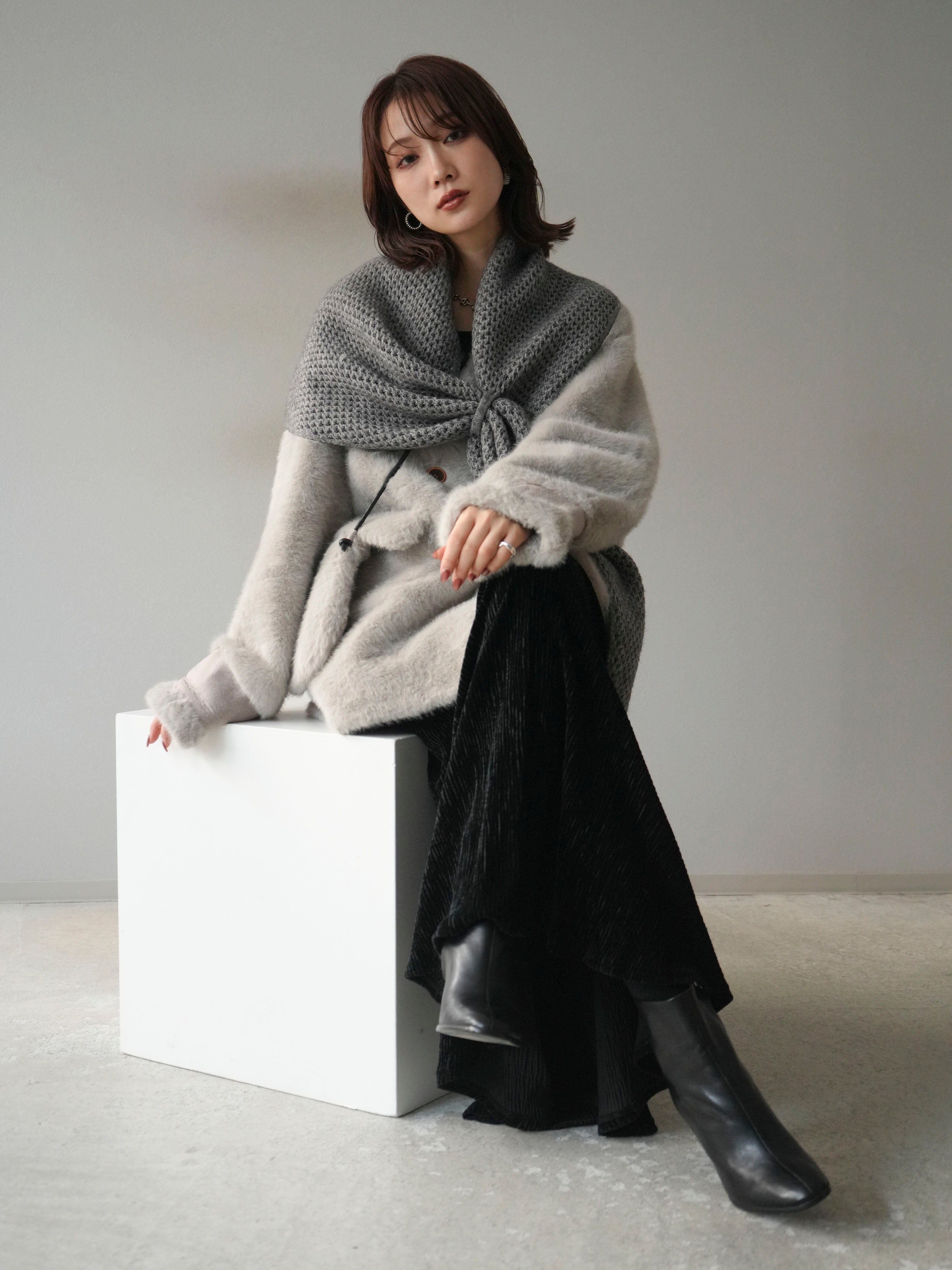 Lumier リュミエ同型 バック付きエコファーコート アイボリー バッグ付