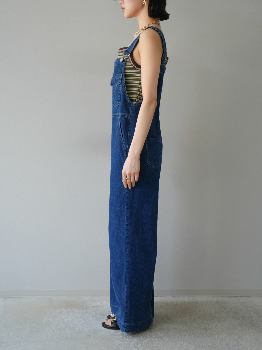 予約]ストレッチデニムワイドサロペット/ブルー – Lumier